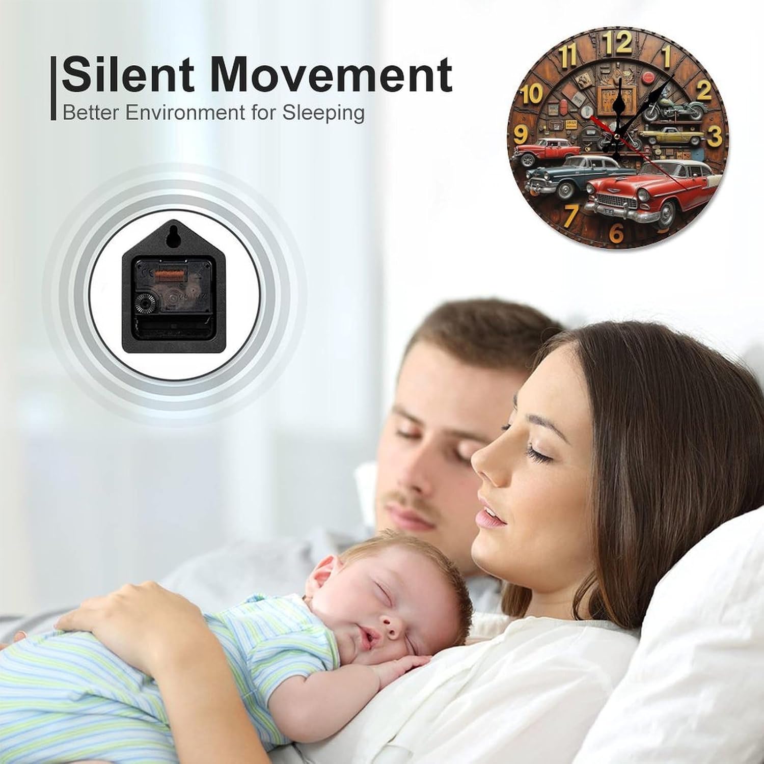 Classic Cars Clock Decor 2D-gigapixel-standard-width-3000px Wall Clock, Silent Non Ticking Battery Operated, Clock Decorative for Home Kitchen Living Room Office Bathroom Bedroom(10 Inch)