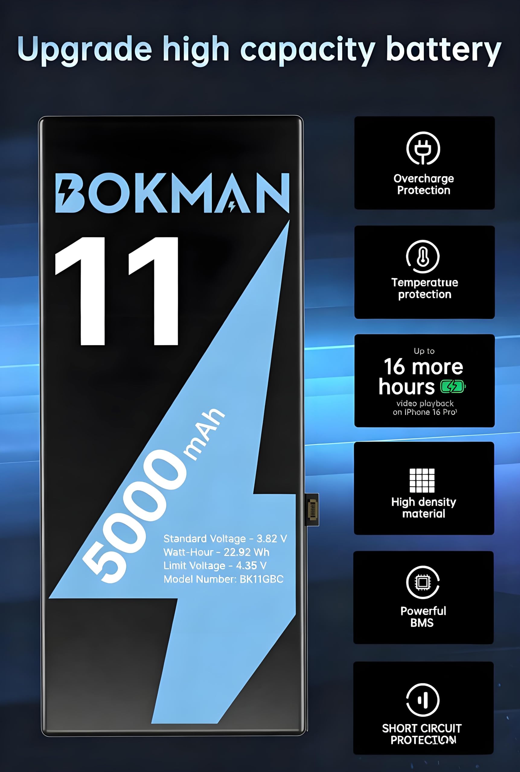 bokman Akku für iPhone 11 5000mAh, Hohe Kapazität Lithium-Polymer-Akku mit Allen Werkzeug-Kits