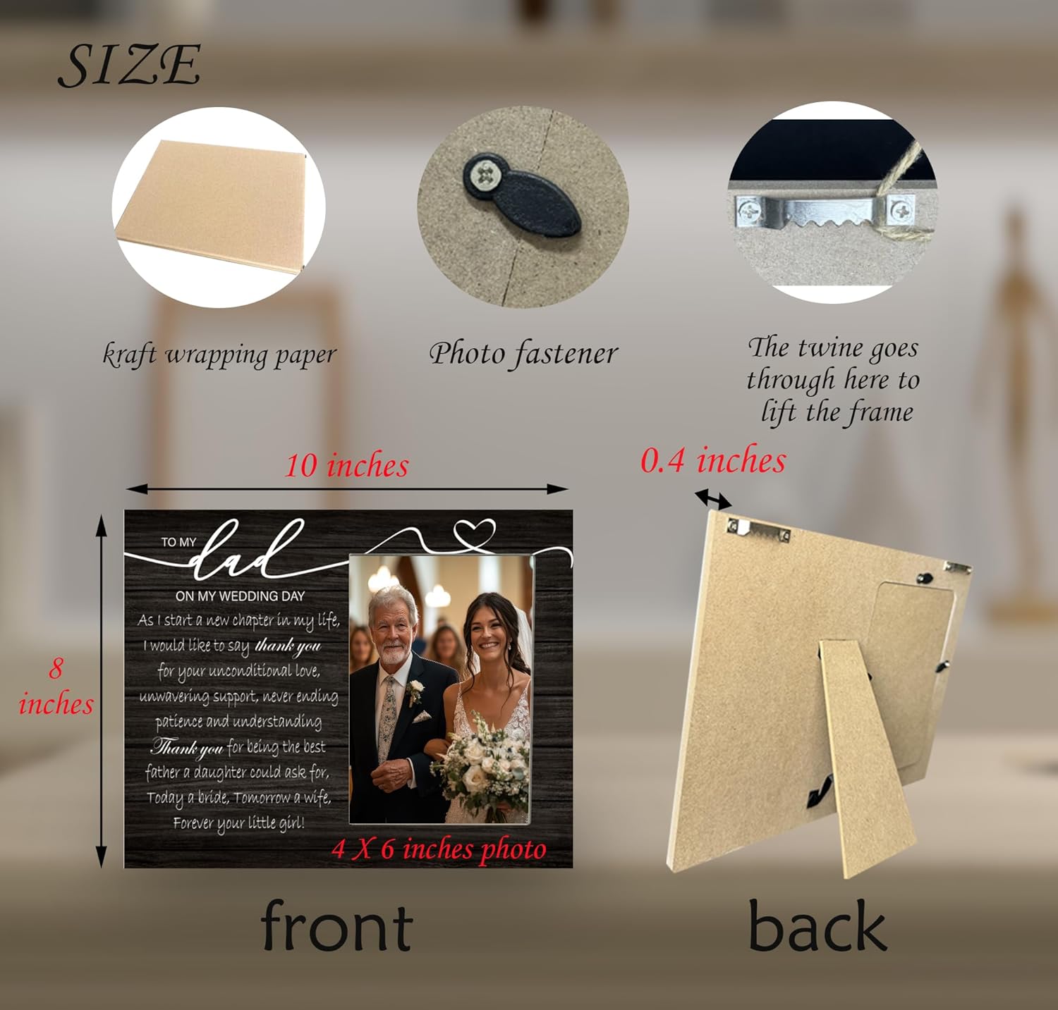 To My Dad on My Wedding Day Picture Frame, Gifts for Father of the Bride, Wedding Photo Frame Gift for Dad, Thank You Father Gift, 4x6 inch Photo - Image 3