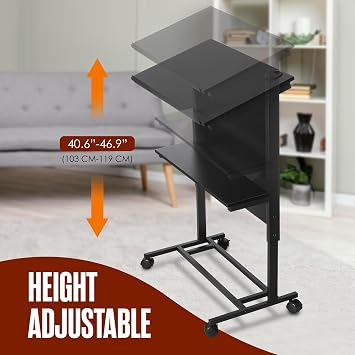 Houseables Rolling Podium, Portable Podium, Teacher Podium, 41- 47 Adjustable Height, Black, Podium Stand, Lectern Stand, Podium Desk, Classroom Podium, Mobile Podium with Wheels, Lecterns & Podiums