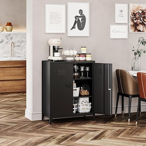 Miniatura 7 de MIIIKO Armario de metal con 2 puertas, aparador de almacenamiento de metal para cocina, despensa, oficina en casa y garaje