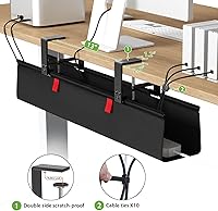 Vista 3 de KEEGH No Drill Under Desk Cable Management Tray - 28" Cord Management Under Desk - Clamp/Screw Mount - Support Upto 70lbs - Fabric Wire Management