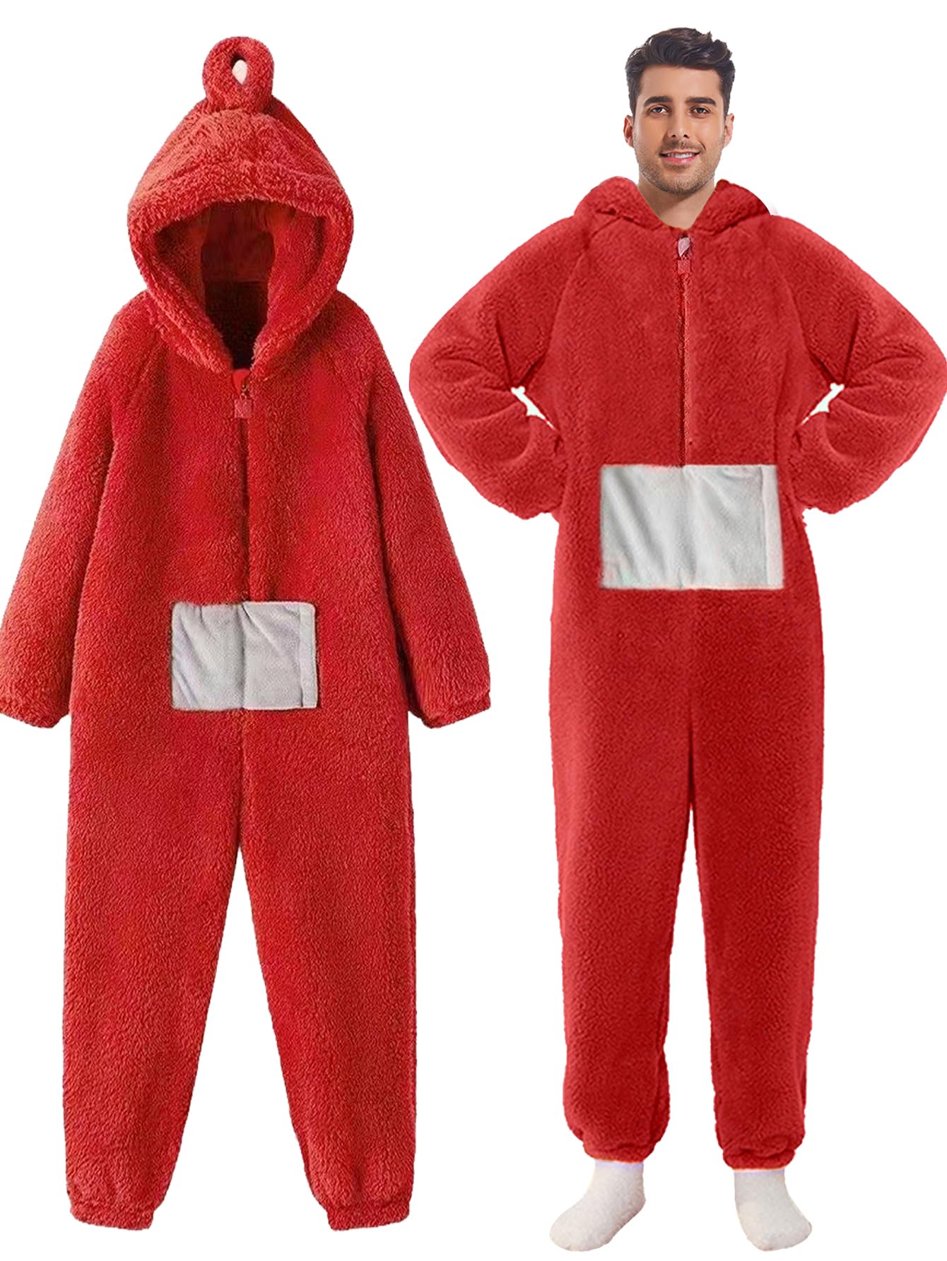 shengo Disfraz de adulto pijama mujer hombre talla única disfraz de una pieza cosplay ropa de casa pijama mono con capucha para fiesta (DE/NL/SE/PL, alfanumérico, L, regular, regular, rojo)