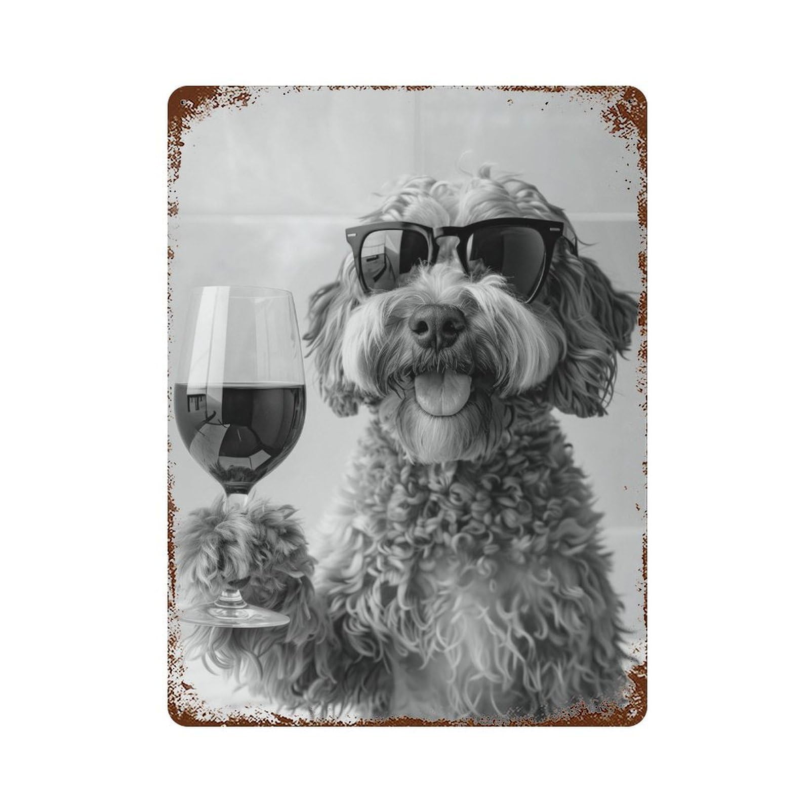 xiaoxiaoshen Cockapoo Drinking Wine Wall Art Wall Decor Art Metal Tin Poster Modern Home Decor Art Home Bar Shop Decorations Vintage Sign 40x30cm