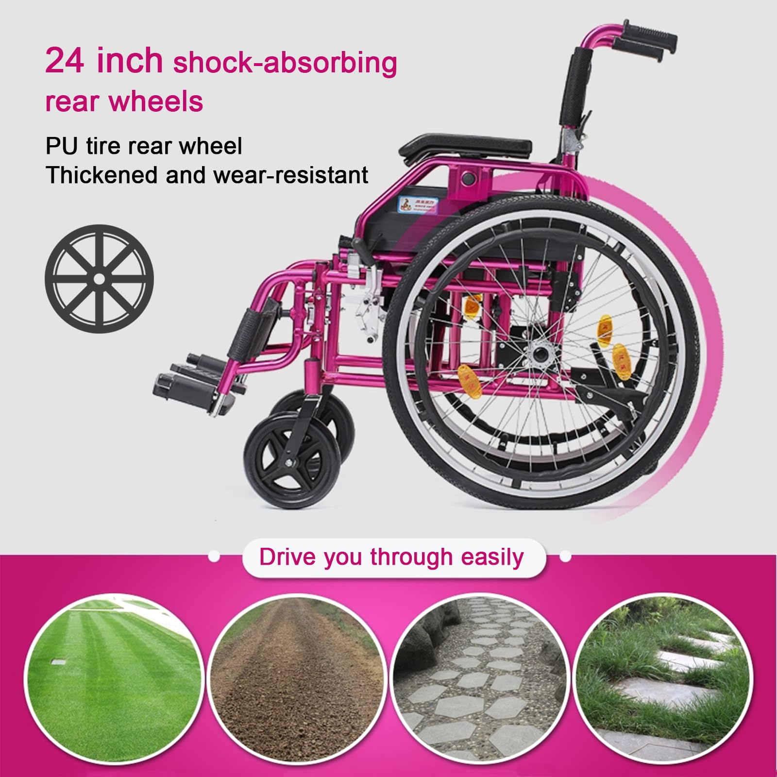 Silla de Ruedas Ligera para Adultos, Silla de Ruedas Plegable Ultra-Ligera de Aluminio, sillas de Ruedas manuales autopropulsadas,Reposapiés abatibles, Reposabrazos Acolchados