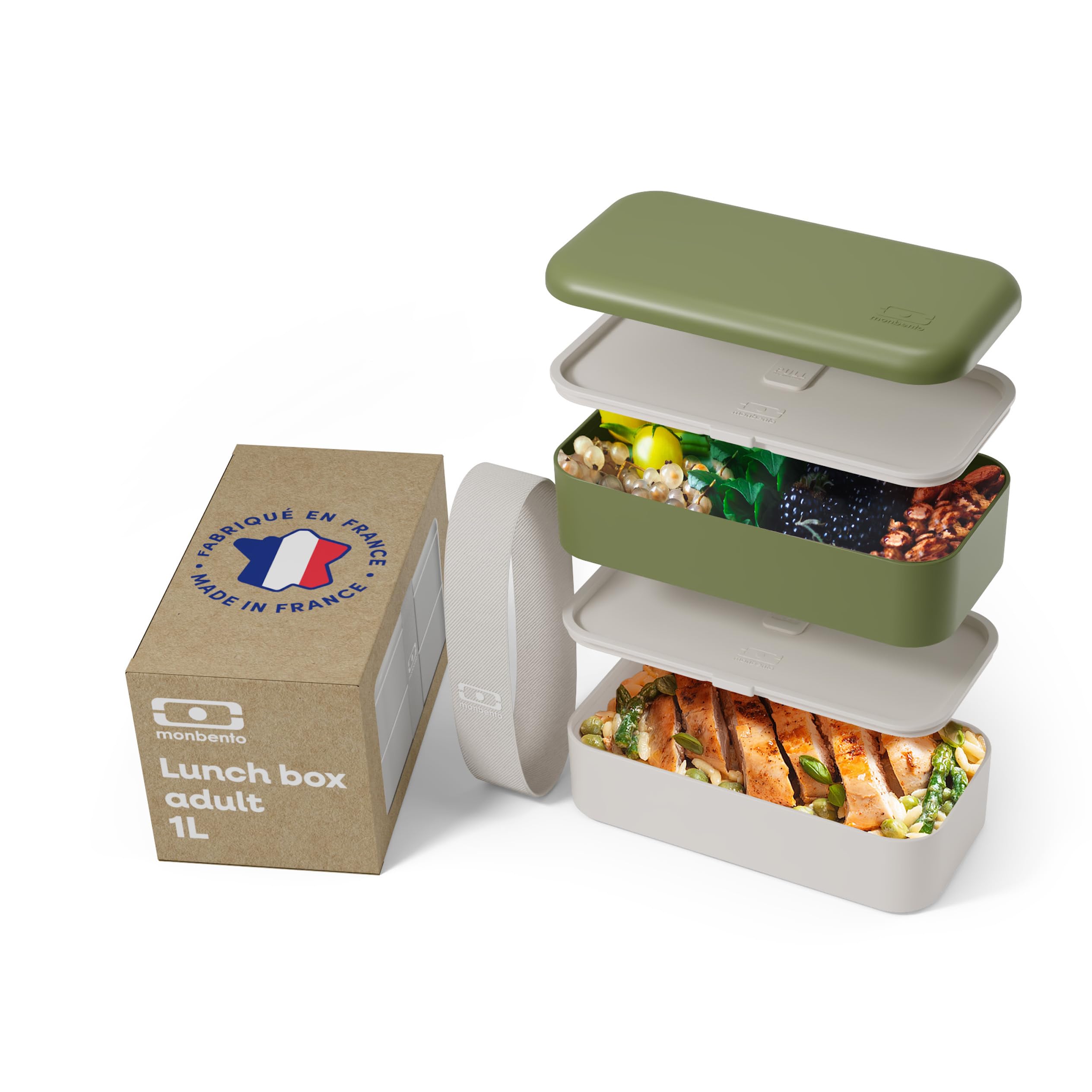 monbento – Brotdose – Mikrowellengeeignete Lunchbox für Erwachsene – Auslaufsichere 2-Ebenen Bento Box – Ideal für Arbeit/Meal Prep – Jausenbox BPA-frei – Spülmaschinengeeignet - Original olive