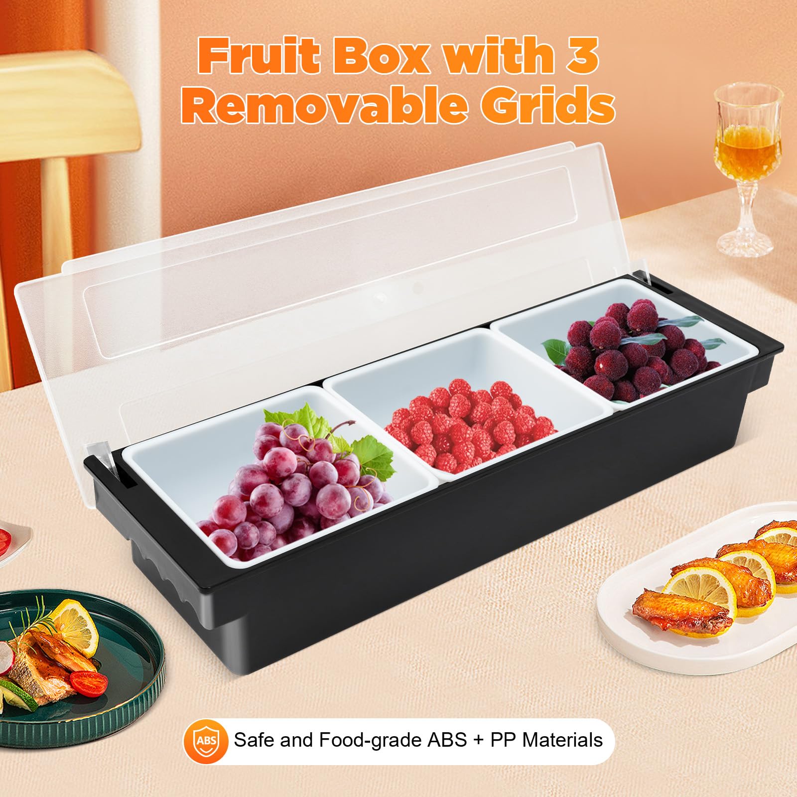 Plateau Distributeur de Condiments Serveur de Condiments avec Couvercle à Charnière Boîte à Fruits Trois Plateaux