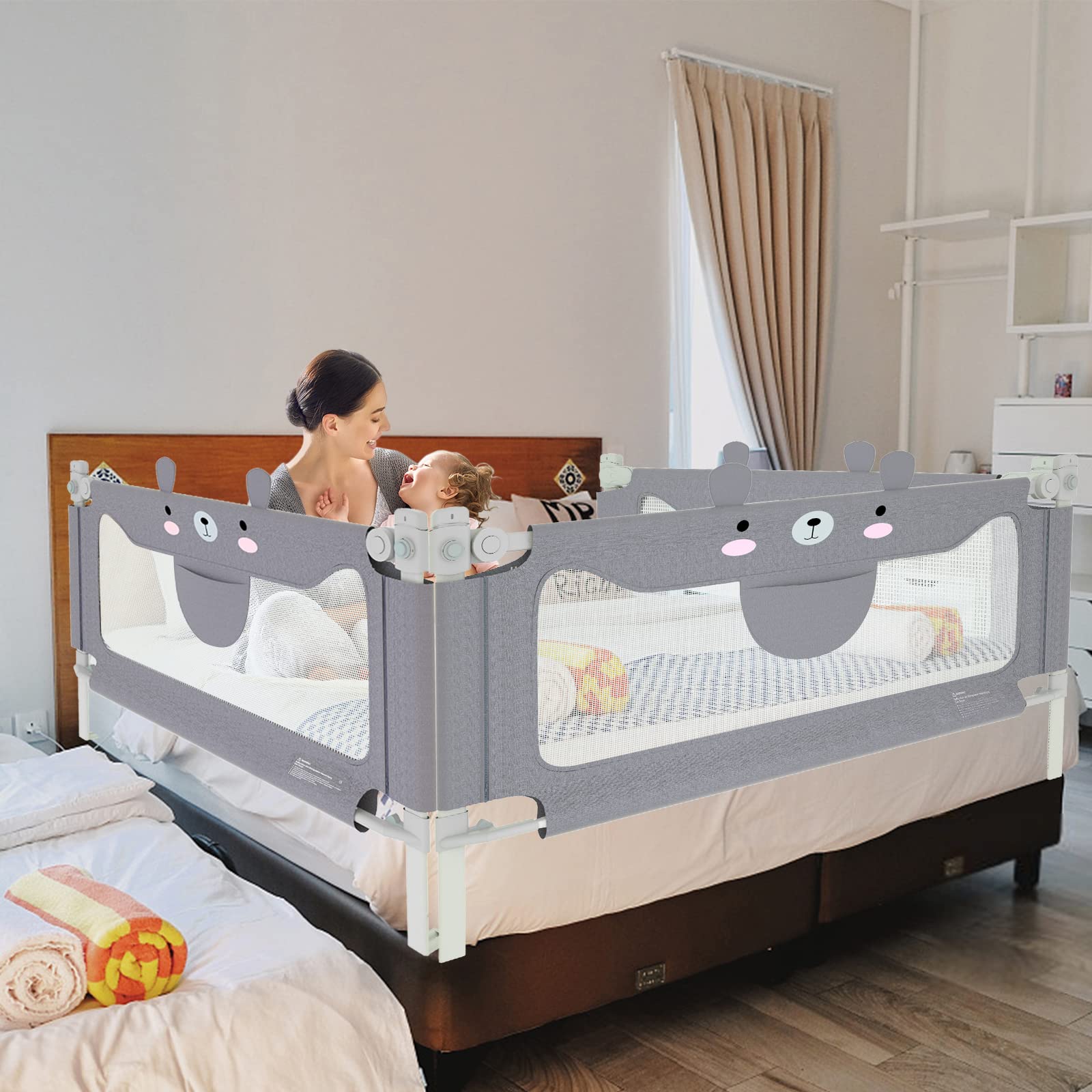UISEBRT Barrière de lit pour enfants, 180 cm, réglable en hauteur, protection anti-chute, gris