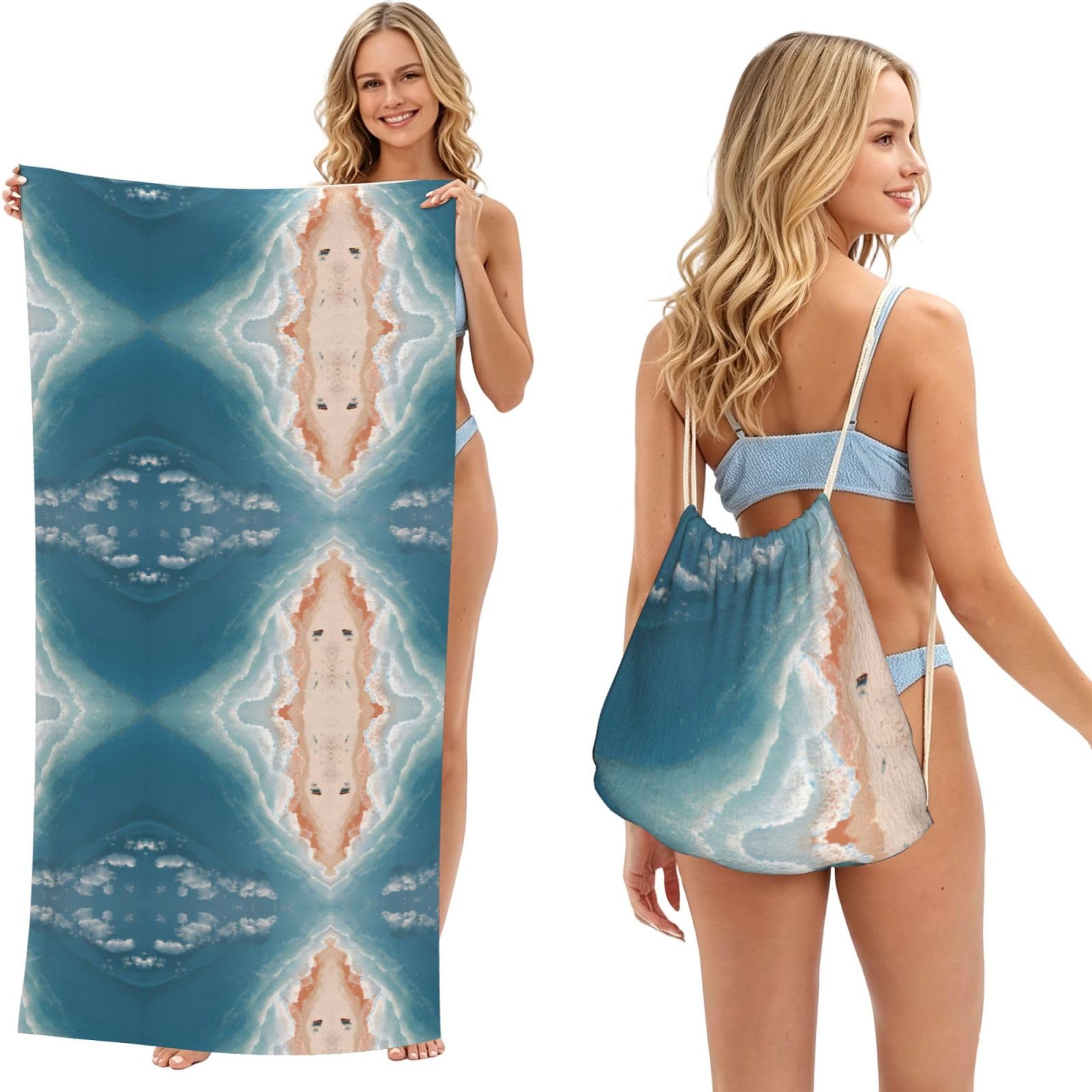 EZDLOWVBA Beach Print Beach Towel Backpack 2 In 1 Summer Large Lightweight Beach Towel - Multifunctional Ship Pattern Towel Bag For Storage,Sport
