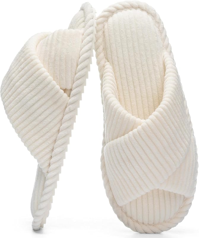 GOEWY Slippers for Women with Memory Foam Open toe House Bedroom Shoes | Crossbands Cozy Corduroy Slides,Non Slip Lightweight Sole,Indoor and Outdoor,Machine-washable,Gift for Womens