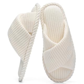 Slippers for Women Memory Foam House Bedroom Corduroy Crossbands Open Toe Slides Sandals Shoes Comfy Trendy Gift for womens Anti-Skid sole - Amazon product rated Grade B