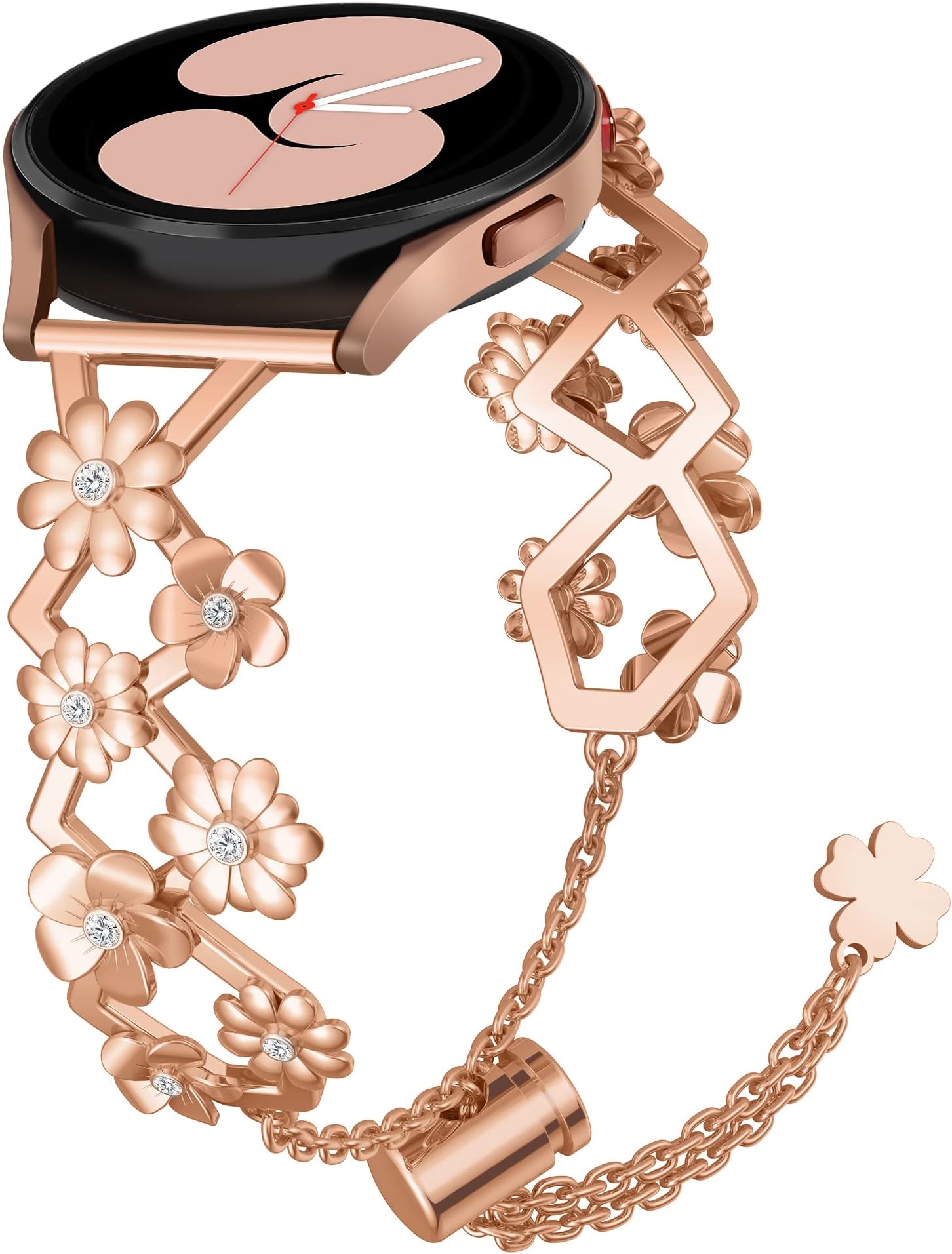 Minyee Bands Compatible with Samsung Galaxy Watch 5 40mm 44mm/ Watch 5 Pro 45mm/ Watch 4 40 44mm/ Watch 4 Classic 42 46mm/Active 2 40 44mm, 20mm Stainless-Steel Carved Floral Jewelry Strap for Women