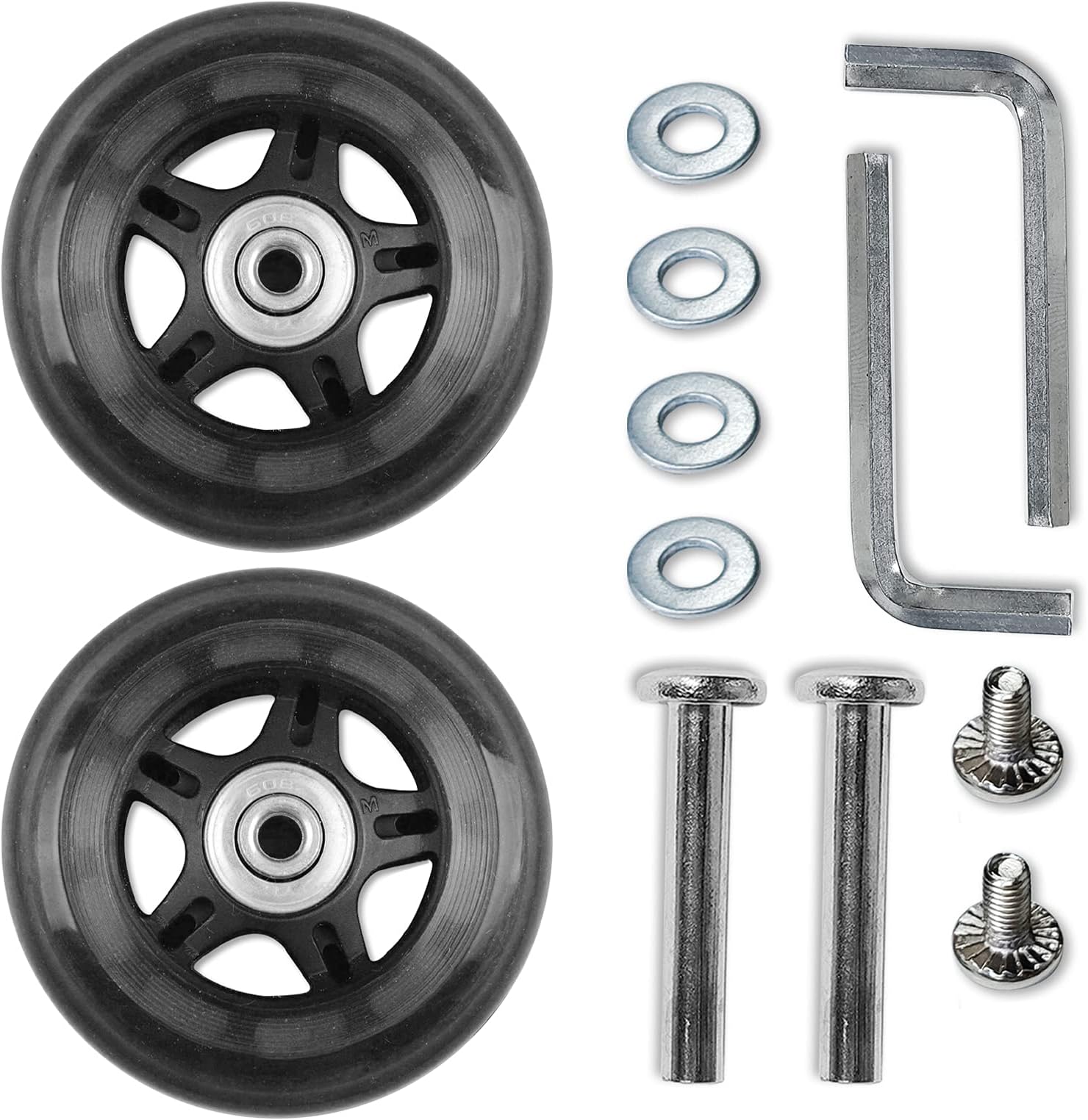Luggage Suitcase Wheels, 2 Piece Replacement Wheels Outer Diameter 80mm with Axles Wrench Bearings Repair Kit (80mmX24mmX6.1mm)