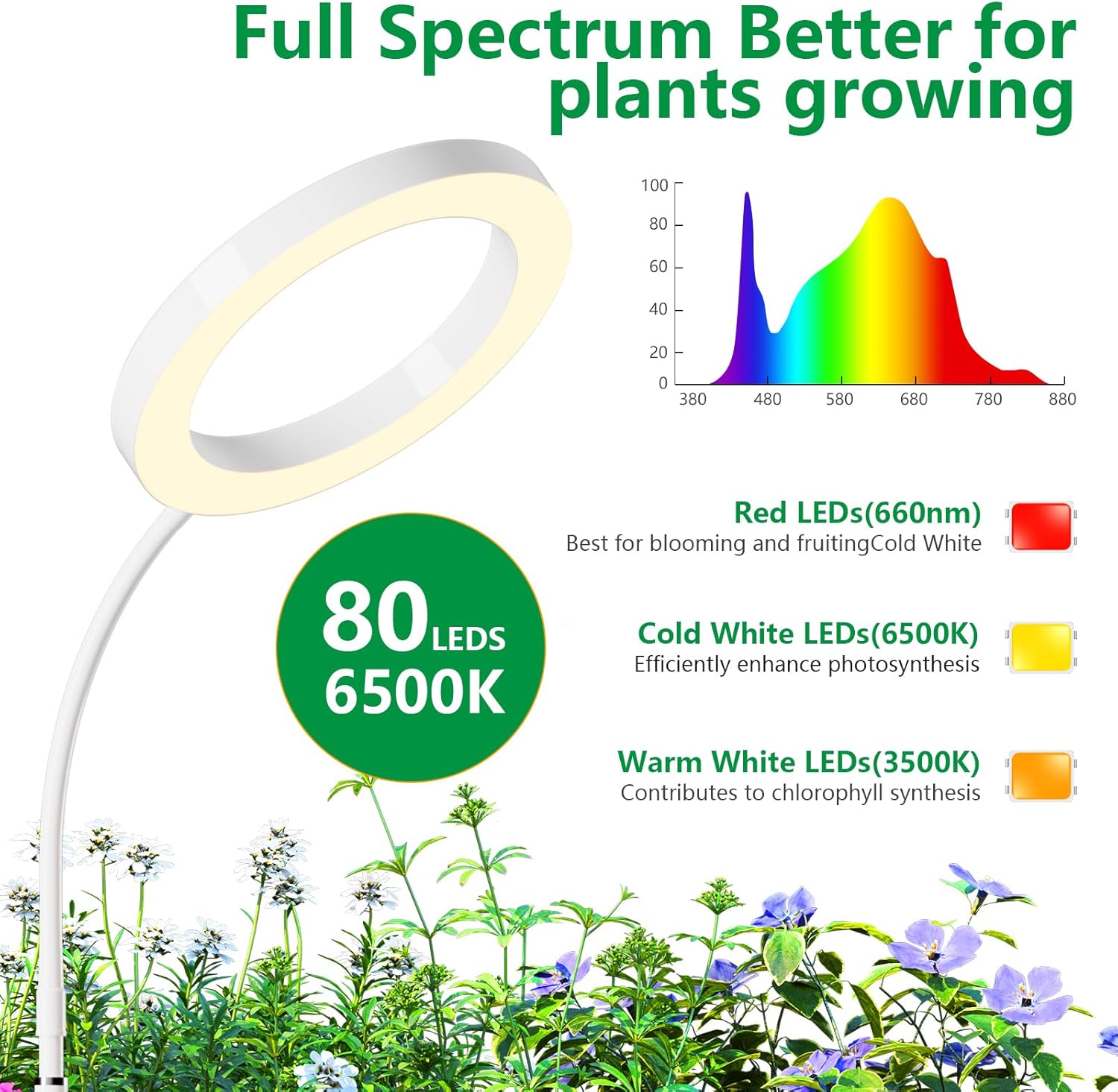 One Head Grow Light for Indoor Plants Full Spectrum - Floor Standing Plant Lamp with Auto Timer 6/12/18H, 5-Level Dimmable & Adjustable Height 16.5-68in for Large Tall Plants | White
