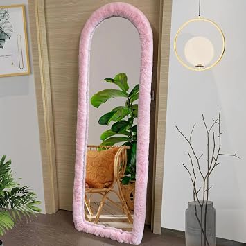Fluffy Mirror Cover - 59"x16" Full Length Ultra Soft Non-Slip Cover Universal Stretch Cover Warm Home Decor for Bedroom Cloakroom Pink-Without Mirror