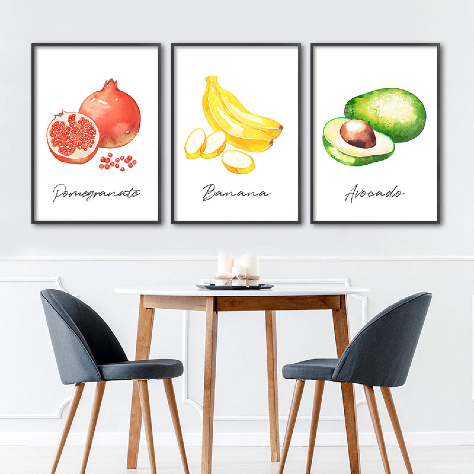 Decoración de pared de cocina pastoral Pintura en lienzo Impresión de arte de pared Juego de carteles de frutas Imágenes decorativas estéticas para decoración de sala de estar 250 cm (L) × 175 cm (H)