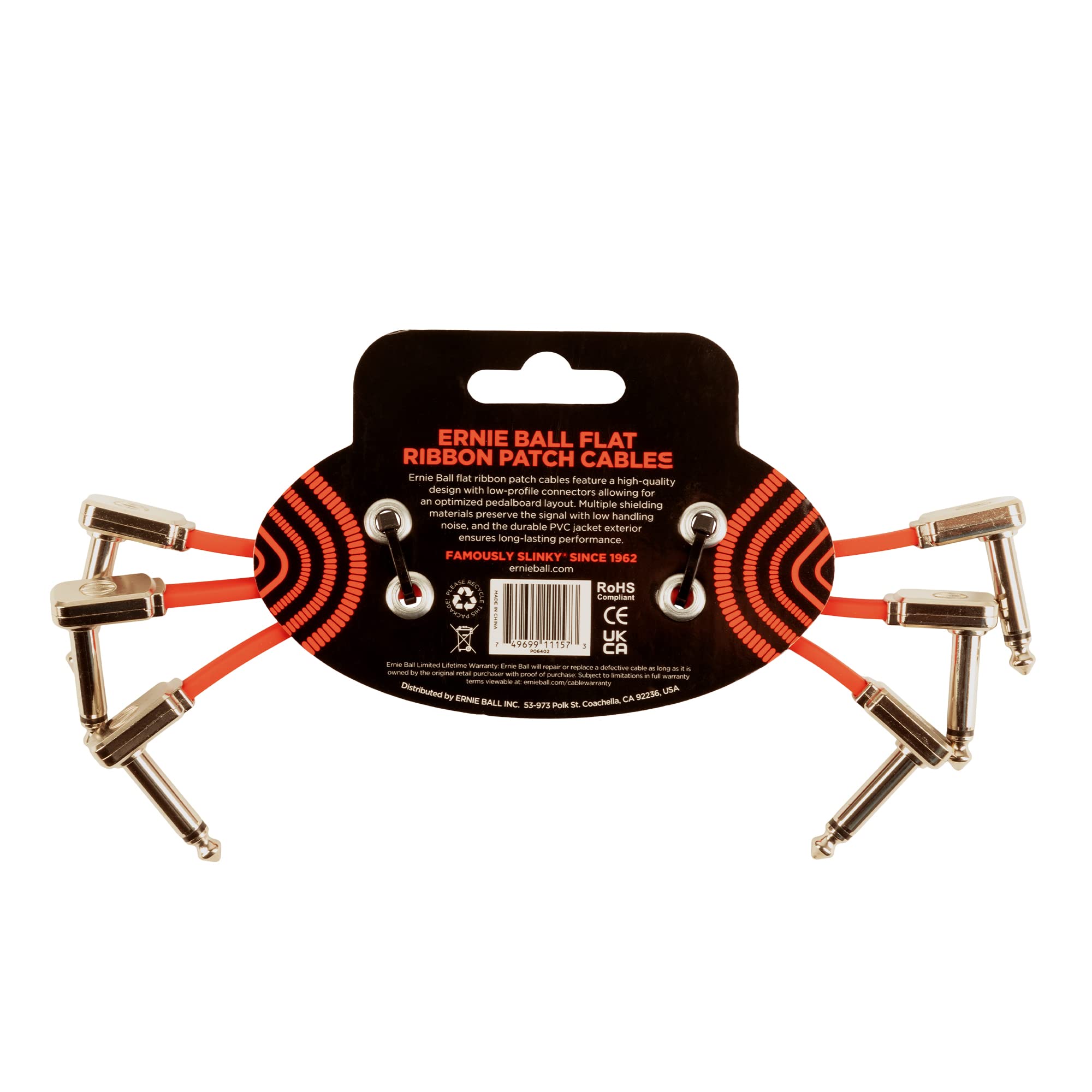 Ernie Ball 6" Flat Ribbon Patch Cable 3-Pack- Red