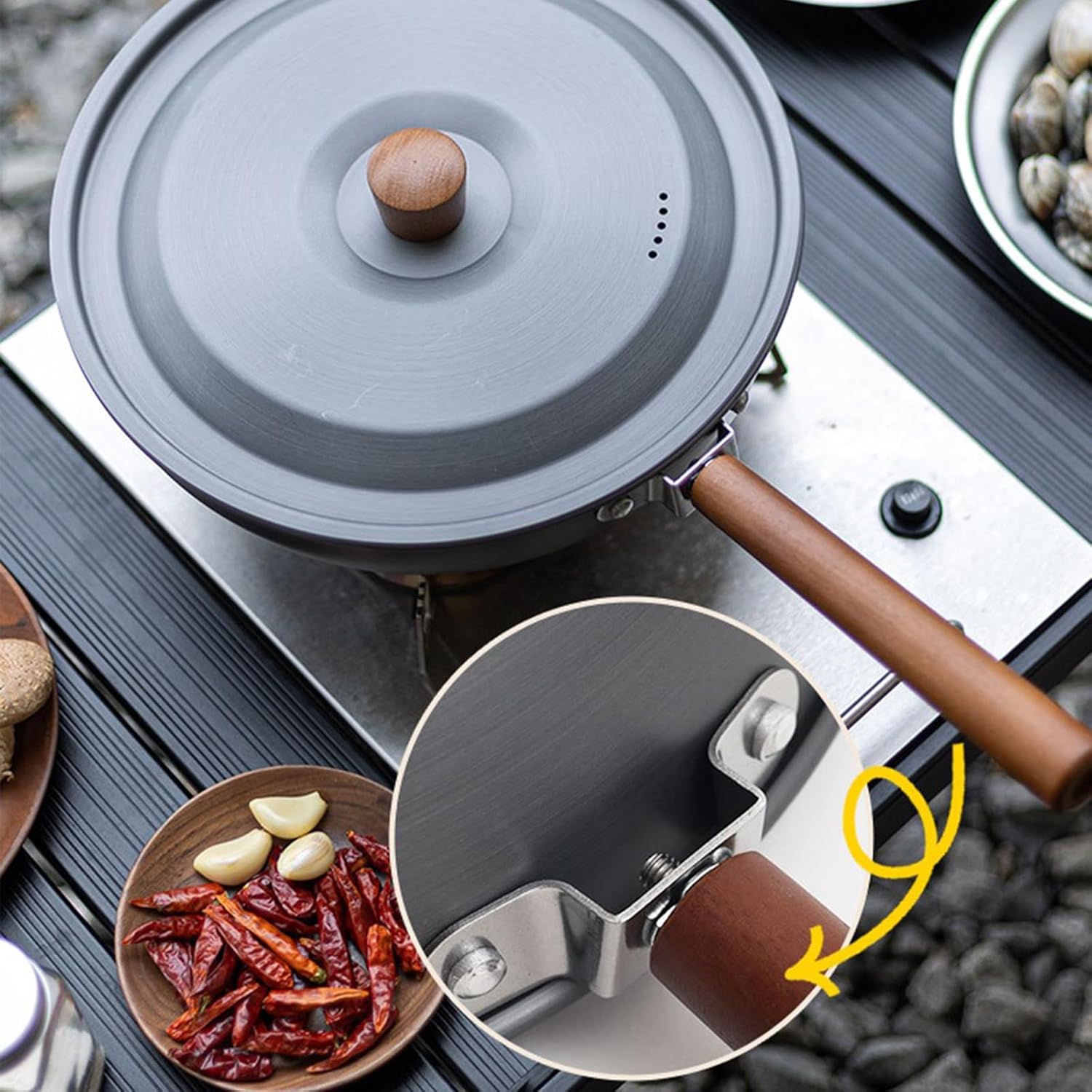 Portable Camping Picnics Pots Aluminum Alloys Frying Pan Portable Detachable Long Handle Pots for Camping Hiking Picnics