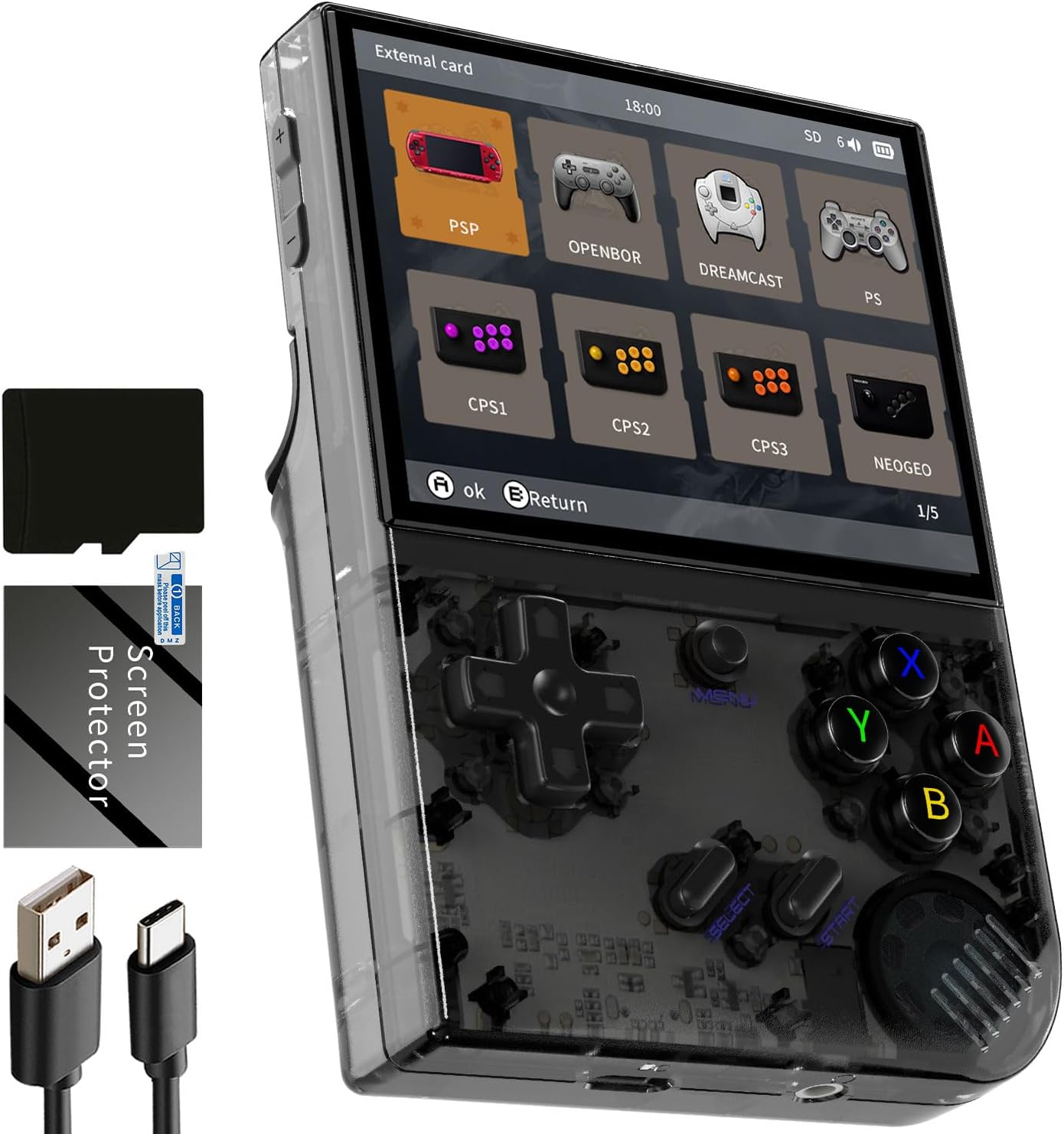 RG35XX H Linux Retro Handheld Game Console 35xx H with a 64G Card Pre-Loaded 5570 Games,RG35XXH 3.5'' IPS Screen Supports 5G WiFi Bluetooth HDMI and TV Output