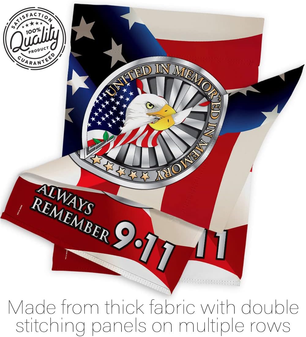 Breeze Decor Always Remember Garden Flag Set Wall Holder Patriot Day World Planet Peace Environment Awareness United State American House Banner Small Yard Gift Double-Sided, Made in USA
