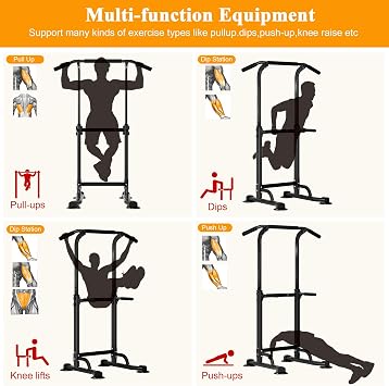 DlandHome Multi-Function Power Tower Adjustable Height Pull Up and Dip Station Strength Training Fitness Workout Station