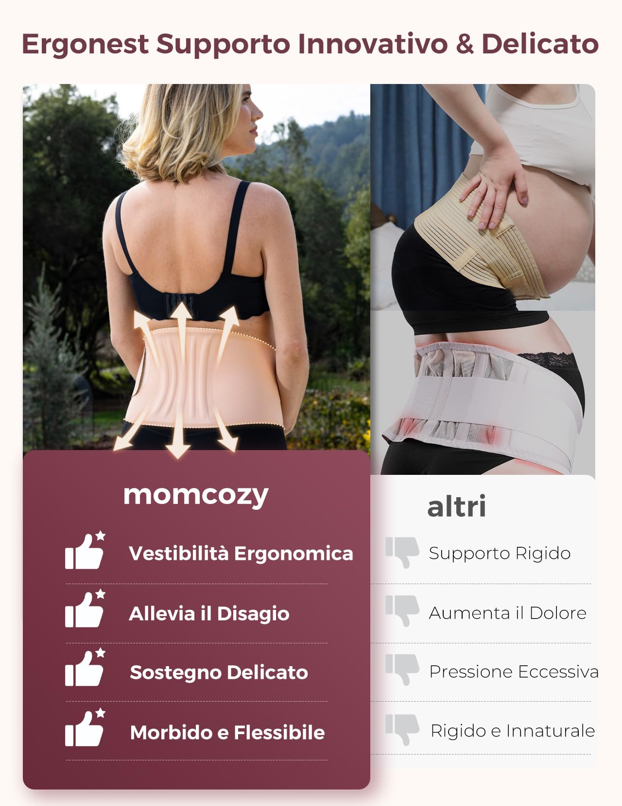 momcozy Pancera per Gravidanza con Sostegno Lombare – Faja Premaman Regolabile, Tessuto Traspirante per Alleviare Dolori Addominali, Pelvici e Lombari