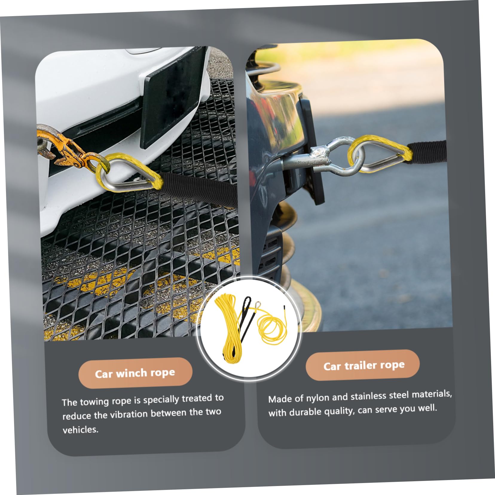 SUPVOX Corda da Traino per Auto in Nylon Giallo Resistente e Robusta Acciaio Inossidabile, per Rimorchio e Veicoli Pesanti,