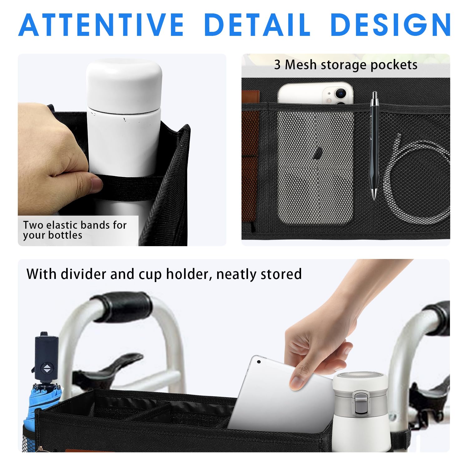 Cestino Porta Oggetti Per Rollator Deambulatore Girello Per Anziani Pieghevole In Acciaio RP690B Serie Dyone