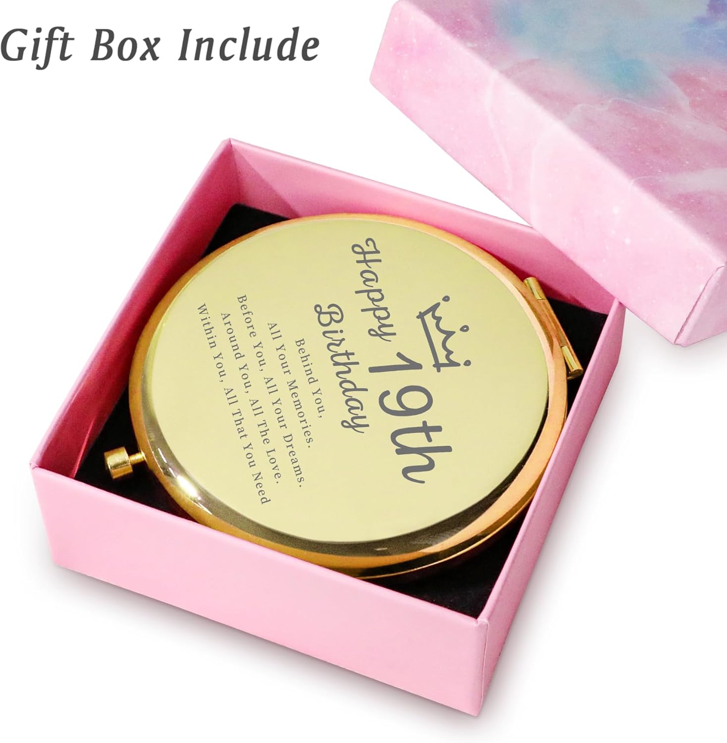 19th Birthday Gifts for Girls, Unique Female Presents for 19 Year Old, Personalized Engraved Compact Mirror Gift Ideas for Daughter Niece Granddaughter Sister Friend - Image 5