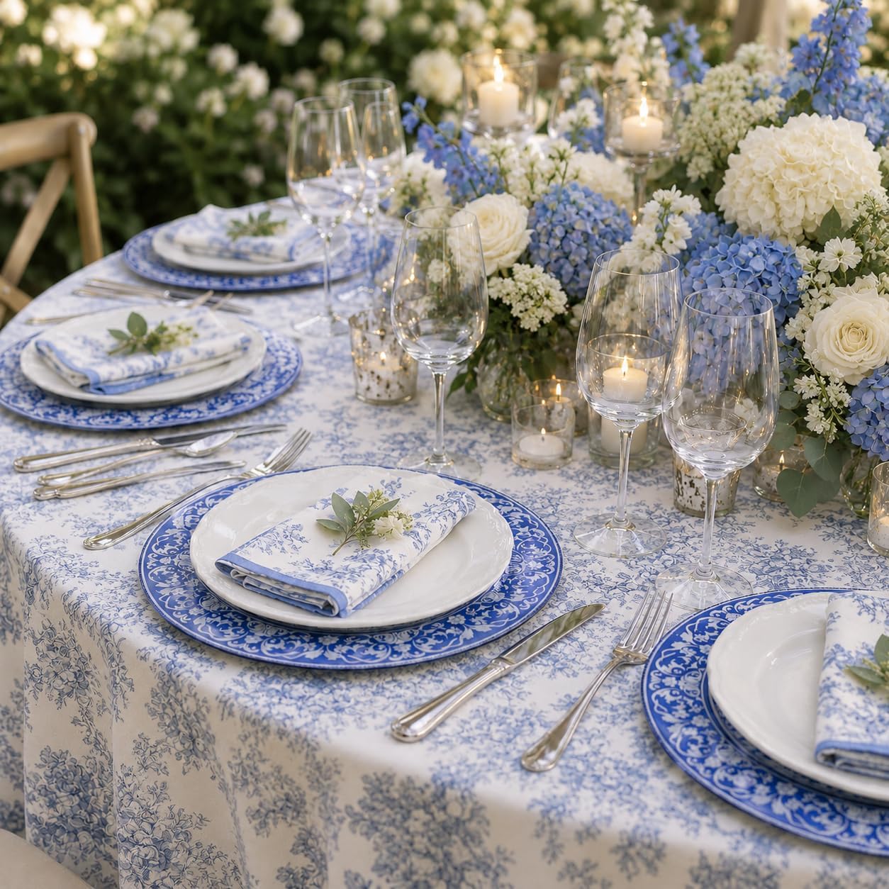 24PCS Blue Charger Plates Bulk- 13in Floral Design Reusable Chargers