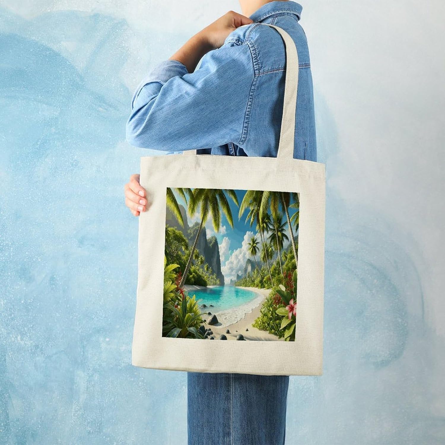 Natural Beach Palm Tree Canvas Tote Bag Aesthetic Tote Bag image 2