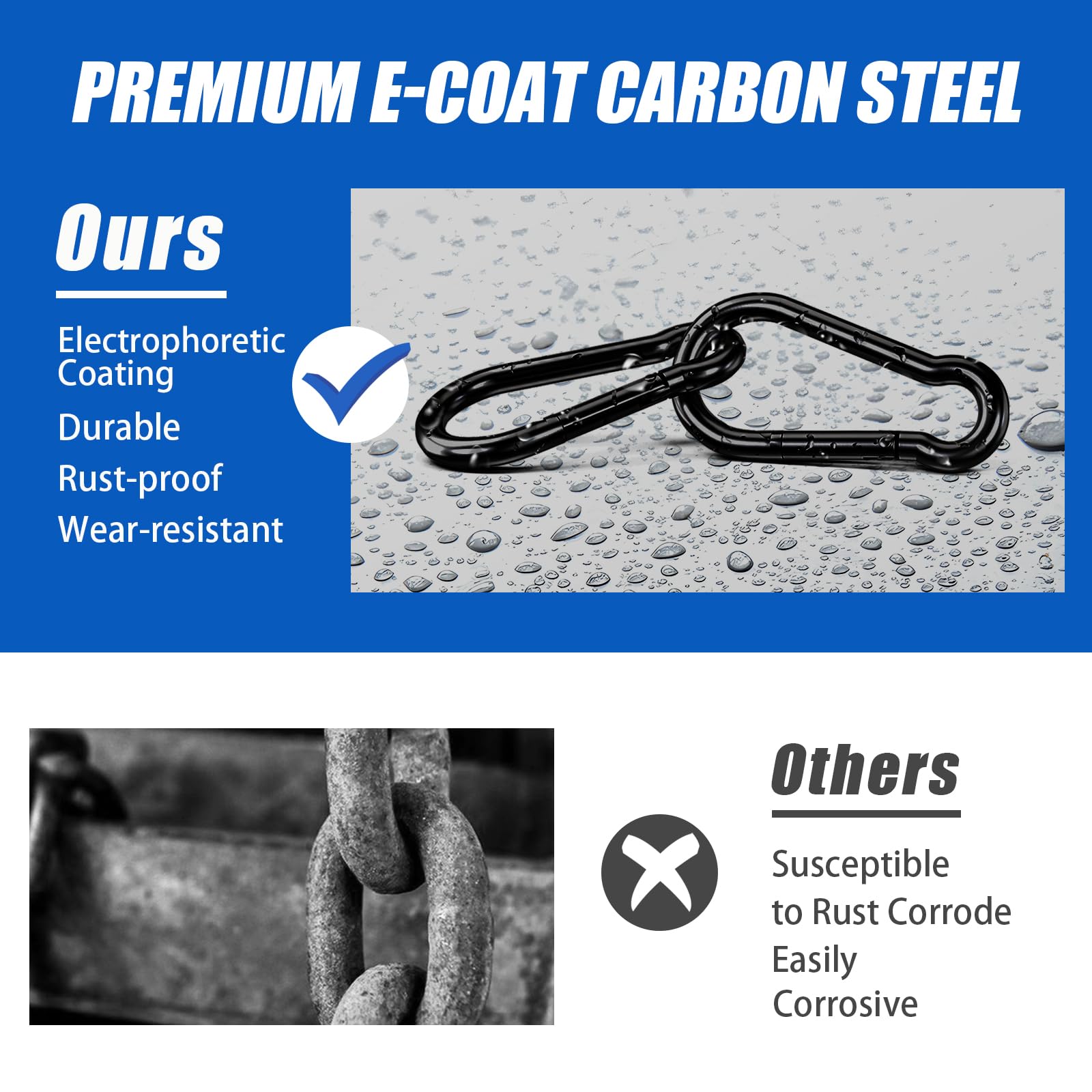 KINLINK Paquete de 25 mosquetones de acero al carbono negro, gancho de resorte resistente de 1.97 pulgadas, pequeños clips de caribeener para acampar al aire libre, columpio, hamaca, senderismo, pesca