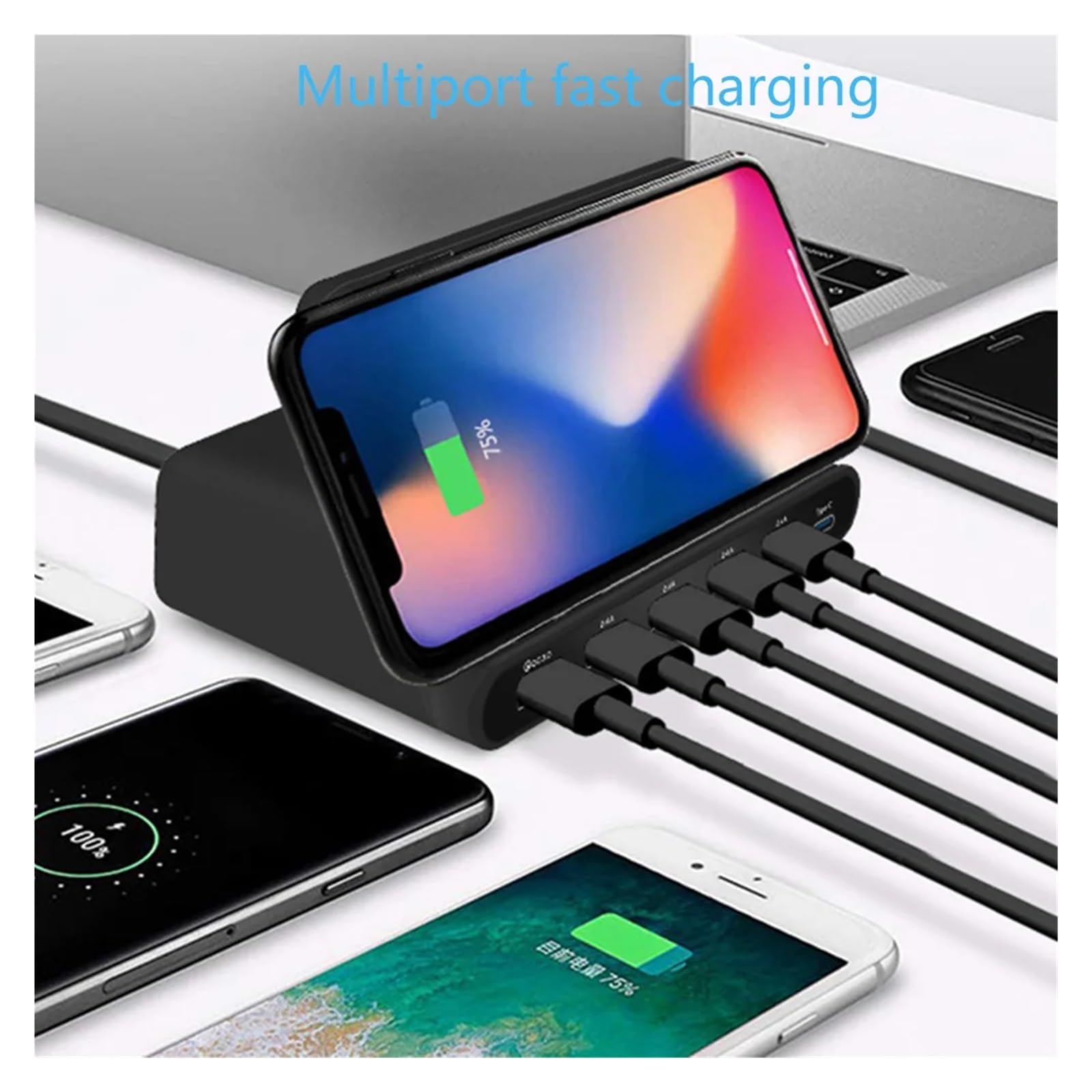Chargeur sans Fil for Smartphone, Adaptateur De Charge Rapide Multi-Port USB 3 en 1, Adaptateur d'alimentation for Smartphone Sécurité Rapide