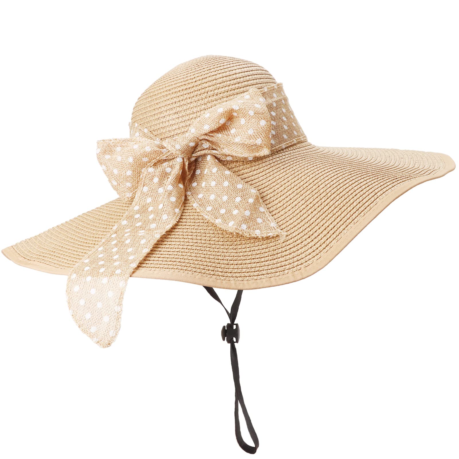 DRESHOW Femme Capeline Chapeau de Paille Chapeau à Large Bord Casquettes Anti-Soleil Respirant Pliable Rouleau Plage Cap Chapeau de Soleil UPF 50+