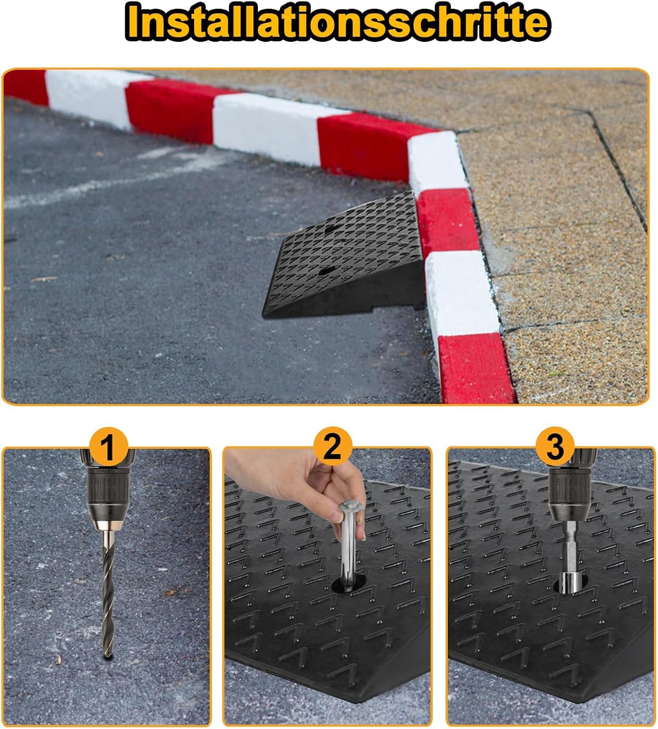 FIVMEN Set di 2 rampe di soglia in gomma portatili con superficie antiscivolo per sedia a rotelle, altezza 10 cm