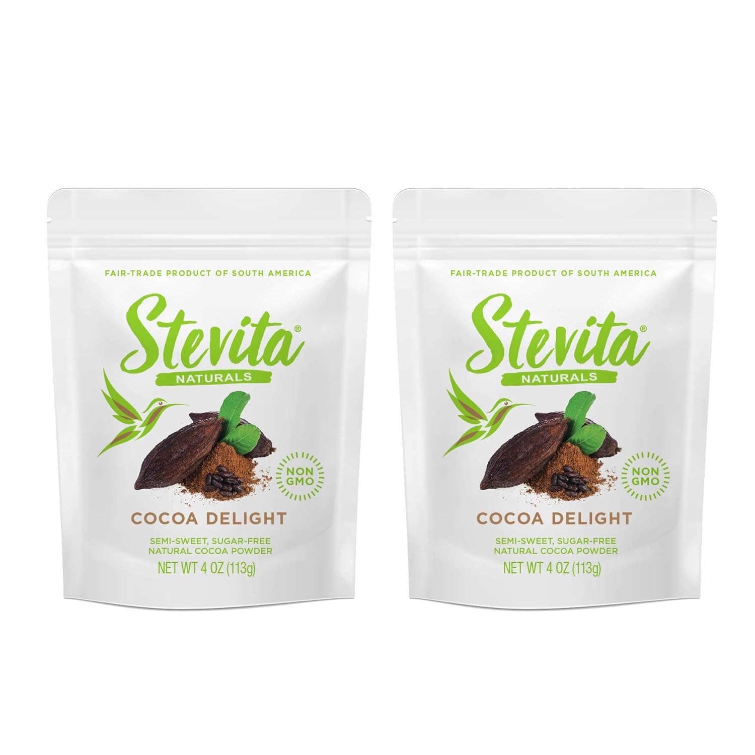 Stevita Cocoa Delight 4 oz Pack of 2 Natural Cocoa Powder FairTrade Stevia