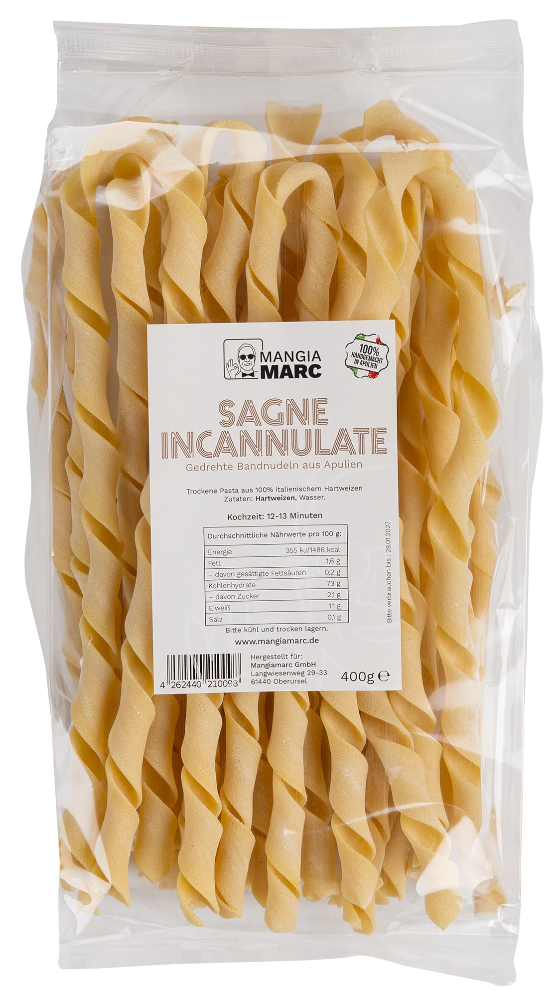 MangiaMarc Sagne Incannulate 10er Pack | handgemachte Bandnudeln | Italienische Pasta | 10x 400g | Gedrehte Nudeln