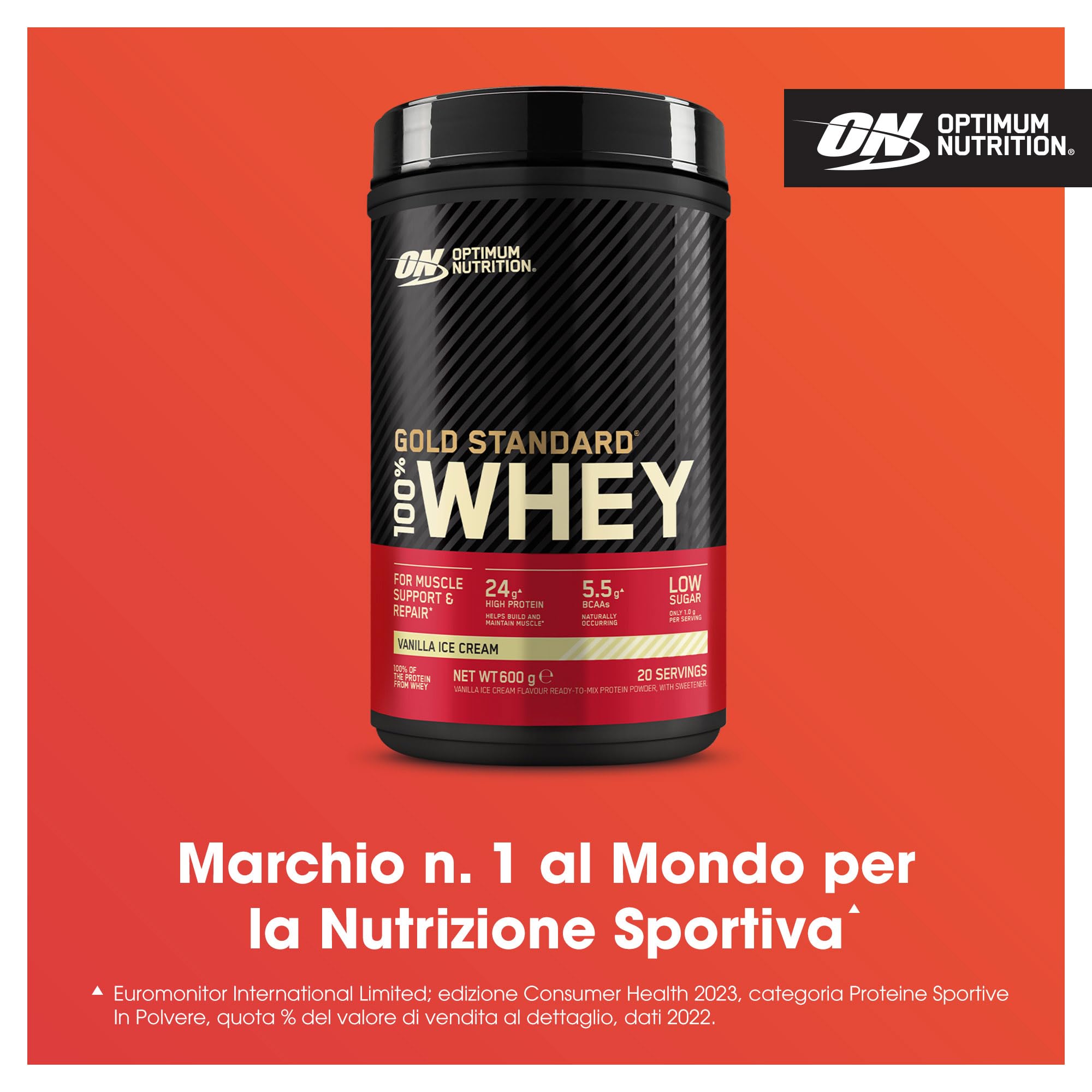 Optimum Nutrition Gold Standard 100% Whey, Proteine in Polvere, Gusto Gelato alla Vaniglia, 600g, 20 Porzioni