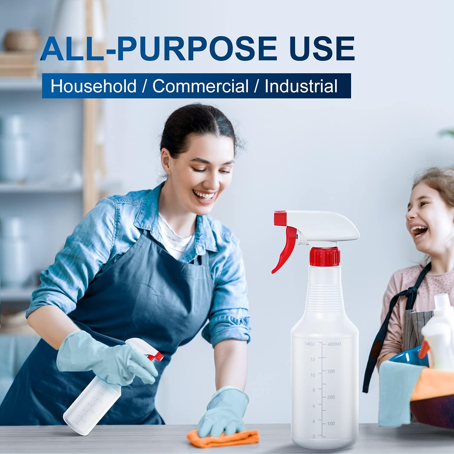 Veco Spray Bottle (5 Pack,16 Oz) with Measurements and Adjustable Nozzle(Mist & Stream Mode), HDPE Plastic Spray Bottles for Cleaning Solution, Household/Commercial/Industrial Use, No Leak and Clog : Industrial & Scientific