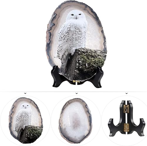 Miniatura 2 de Amogeeli Cristal de ágata geoda natural para decoración del hogar de oficina, impresiones artísticas piedra decorativa con soporte