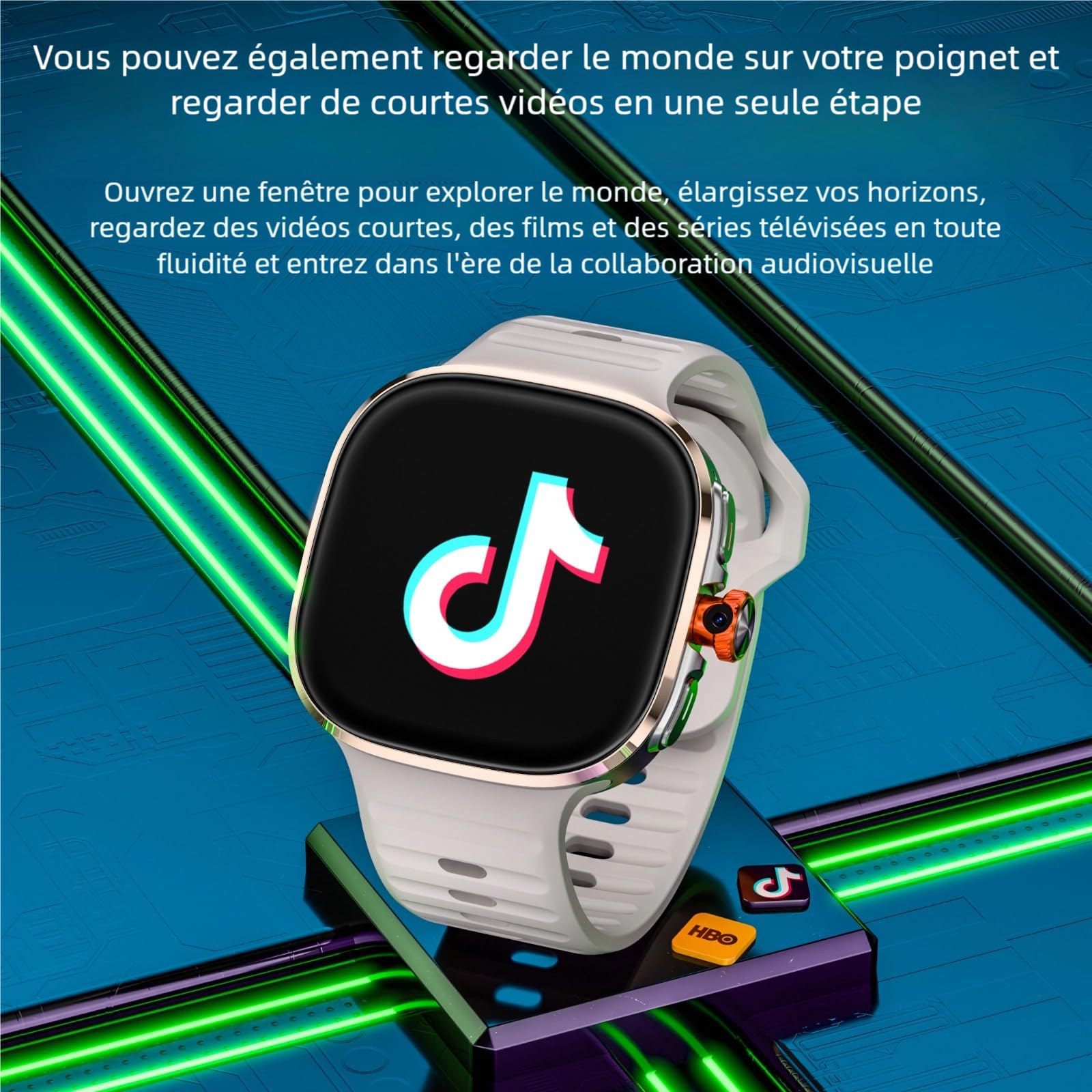 LOKMAT Montre intelligente Android avec carte SIM 4G, écran AMOLED de 2,16", 3 Go + 32 Go, pour homme et femme, avec caméra rotative, WiFi, GPS, 1150 mAh, montre de suivi d'activité physique (doré)