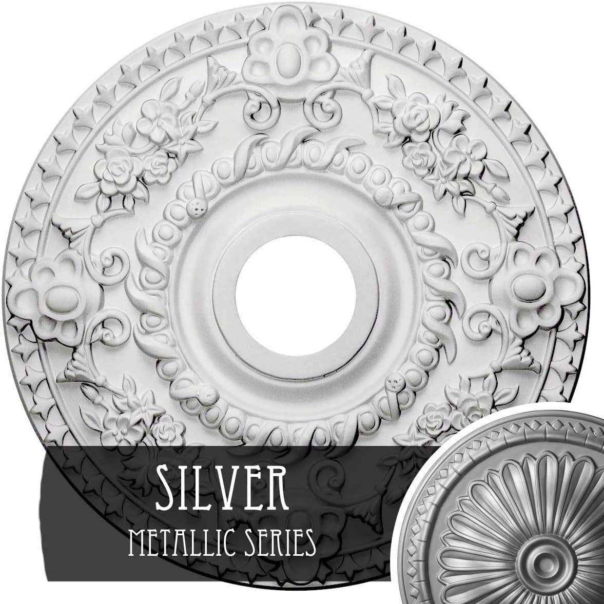 Super Sale 🛒 Ekena Millwork CM18ROSLS Rose Ceiling Medallion, 18OD x 3 1/2ID x 1 1/2P, Hand-Painted Silver Buy 2 get 3 Ekena Millwork CM18ROSLS Rose Ceiling Medallion, 18OD x 3 1/2ID x 1 1/2P, Hand-Painted Silver
