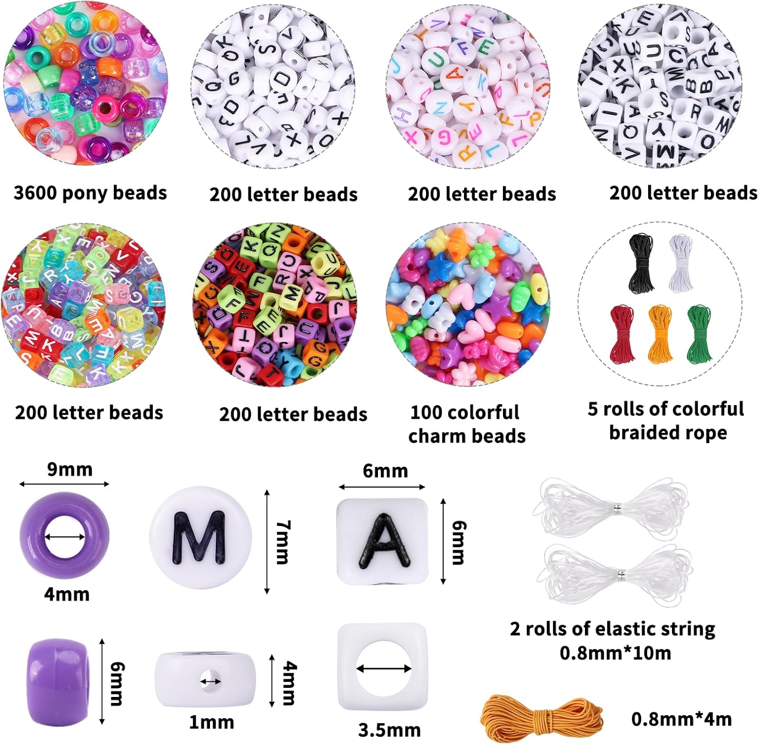 QUEFE 4700pcs, 72 Colors Pony Beads Rainbow Kandi for Bracelets Making Kit, 3600pcs 9mm Plastic and 1000pcs Letter Beads, Alphabet for Jewelry Making With Elastic Threads - Image 2