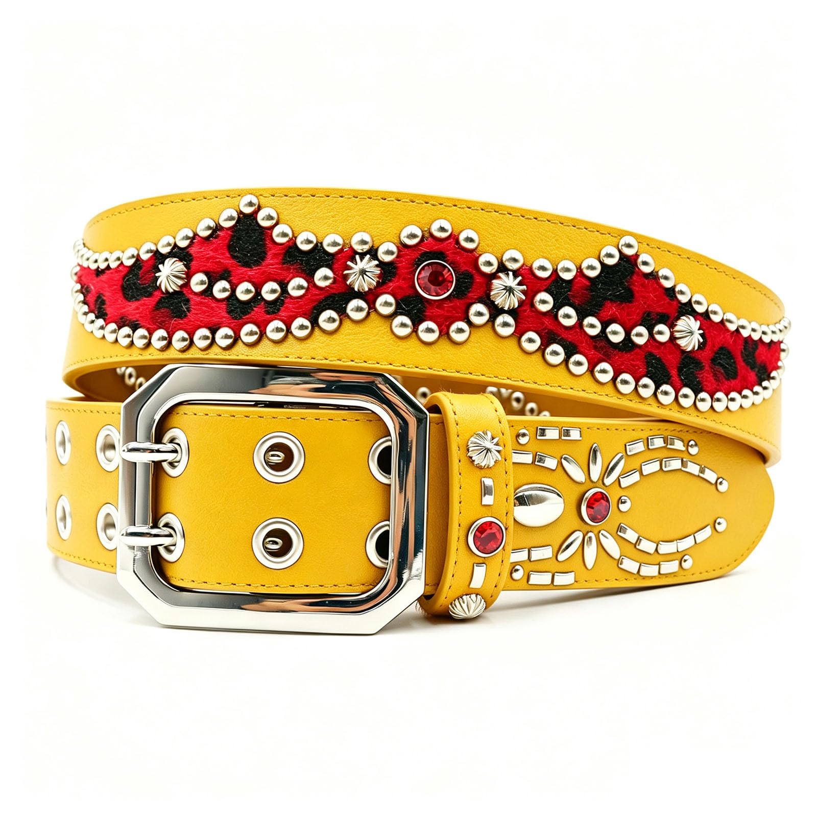 Cintura in Pelle Con Strass Borchie Da Cowgirl/Cowboy Cinturino in Rilievo Motivo Coccodrillo Fibbia a Doppia Punta