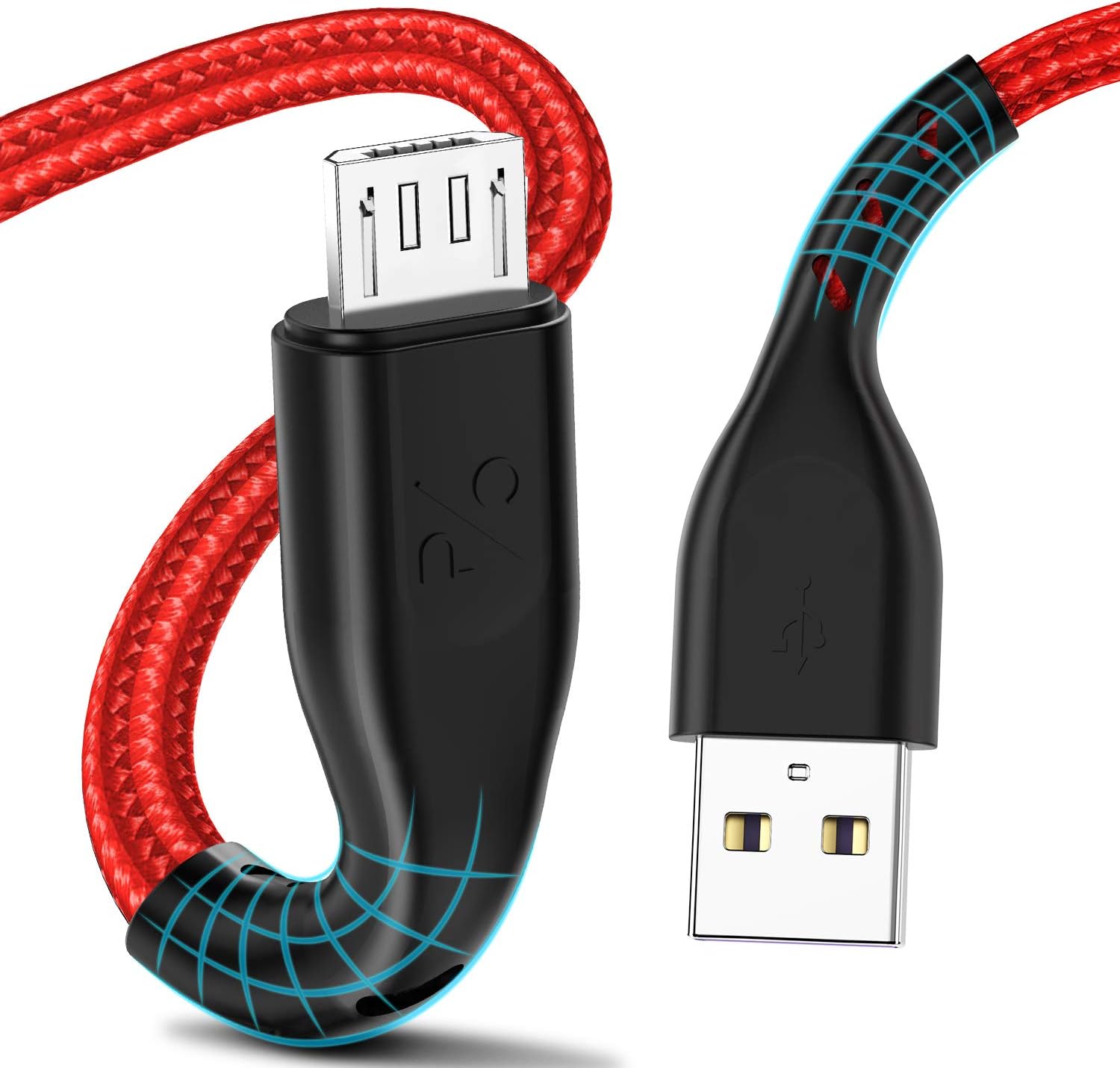 Up To 40% OFF Micro USB Cable 1Ft 3 Pack, Cabepow Android Charger Cable, Durable Premium Nylon Braided Fast Phone Charger Cord for Samsung Galaxy S7 S6 S7 S5,Note 5 (Red)