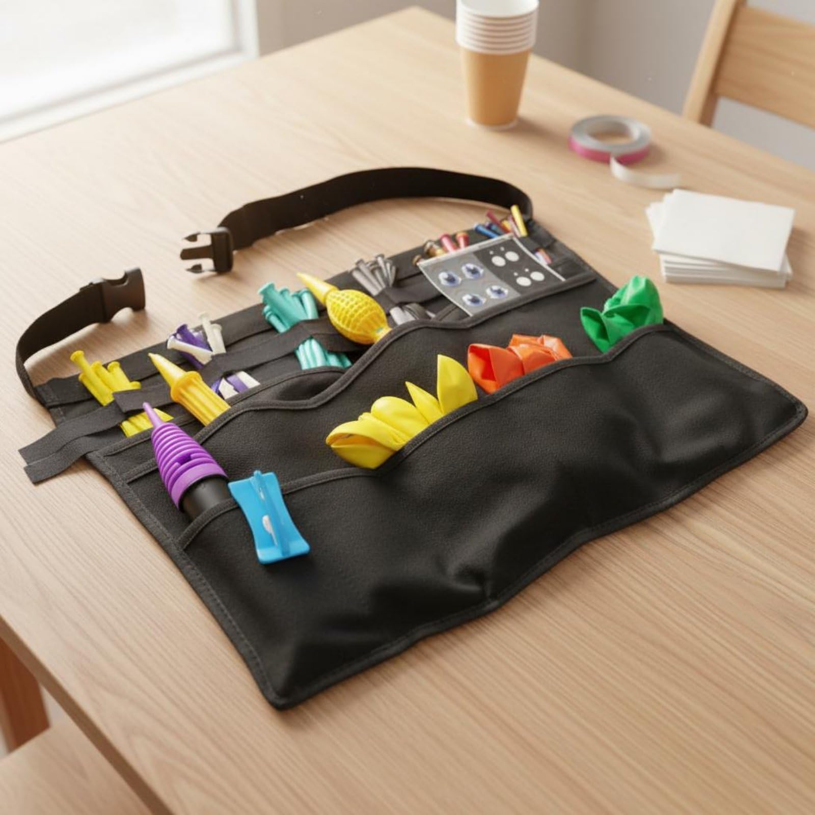 Delantal de Actuación Delantal Herramienta Cintura Bolsa con Bolsillos de Nylon Reforzado y Diseño Ergonómico Manejo Ágil de Globos y Boquillas Adecuado para Espectáculos Ferias