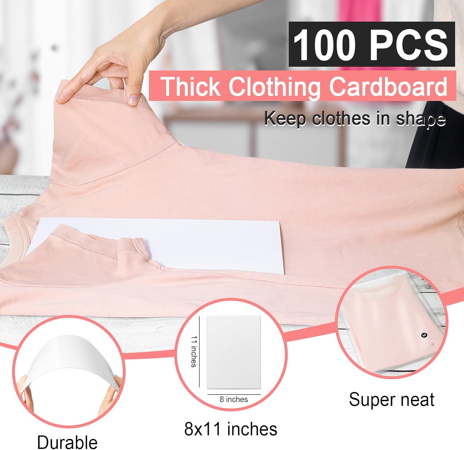 100PCS 10"x13" T-shirt Packaging Bags with Cardboard and Clothing Size Stickers, 10x13 inch Frosted Zipper Plastic Bags for Clothing, T-shirt Package Set