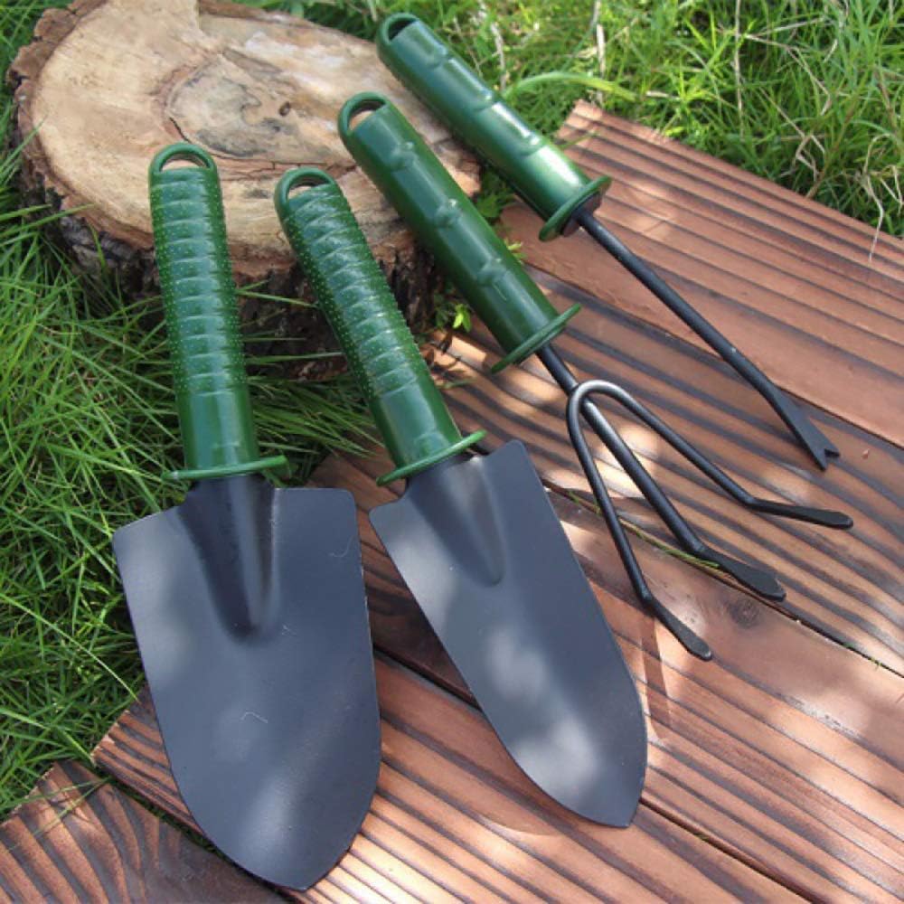 tooloflife 4 Pieces Garden Tool Set, Including Rake, Tip Shovel, Round Shovel, Seedling Device, Planting Flower, Shoveling Soil, Gifts for Women Men