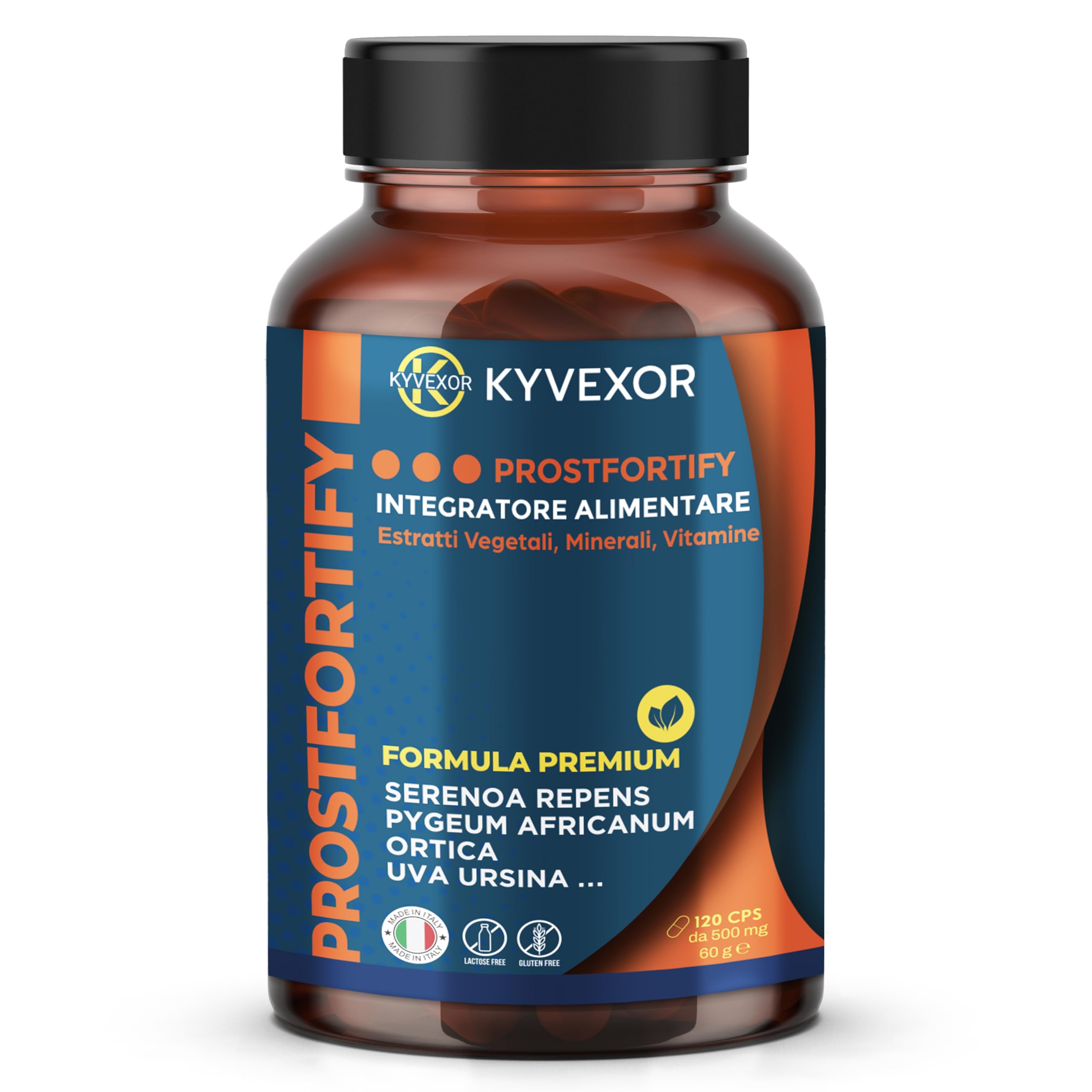 KYVEXOR ProstFortify Integratore Prostata Uomo 10 in 1 | Serenoa Repens/Saw Palmetto, Pygeum Africanum, Curcuma, Zinco, Vitamina C, D3 | Prostate Support, Benessere Prostatico e Vie Urinarie.