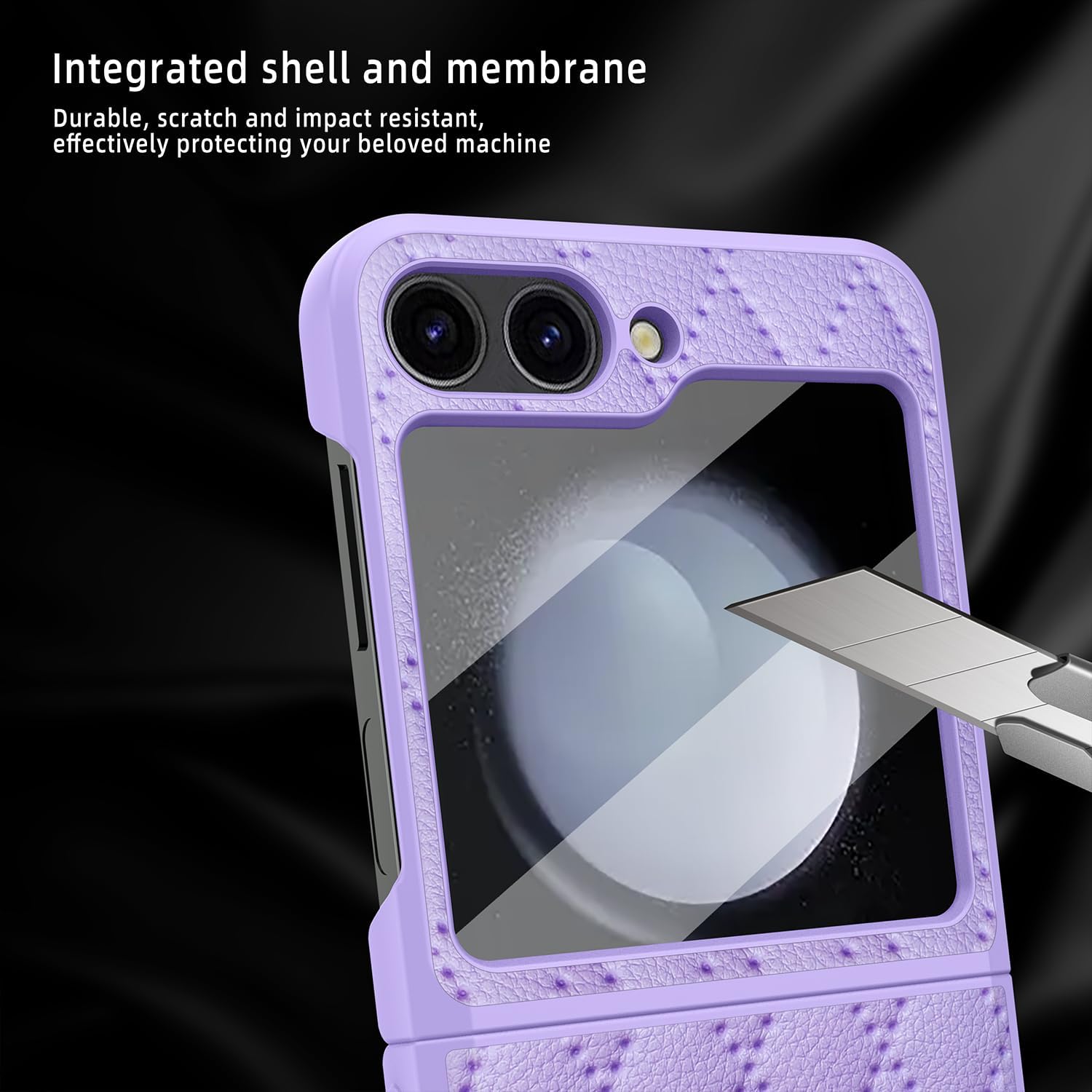 SHIEID Z Flip 6 Case Leather, Galaxy Z Flip 6 Case with Hinge Protection, Stretchable Strap & Built-in Small Screen Protector - Slim Cover Phone Case for Samsung Z Flip 6, Purple